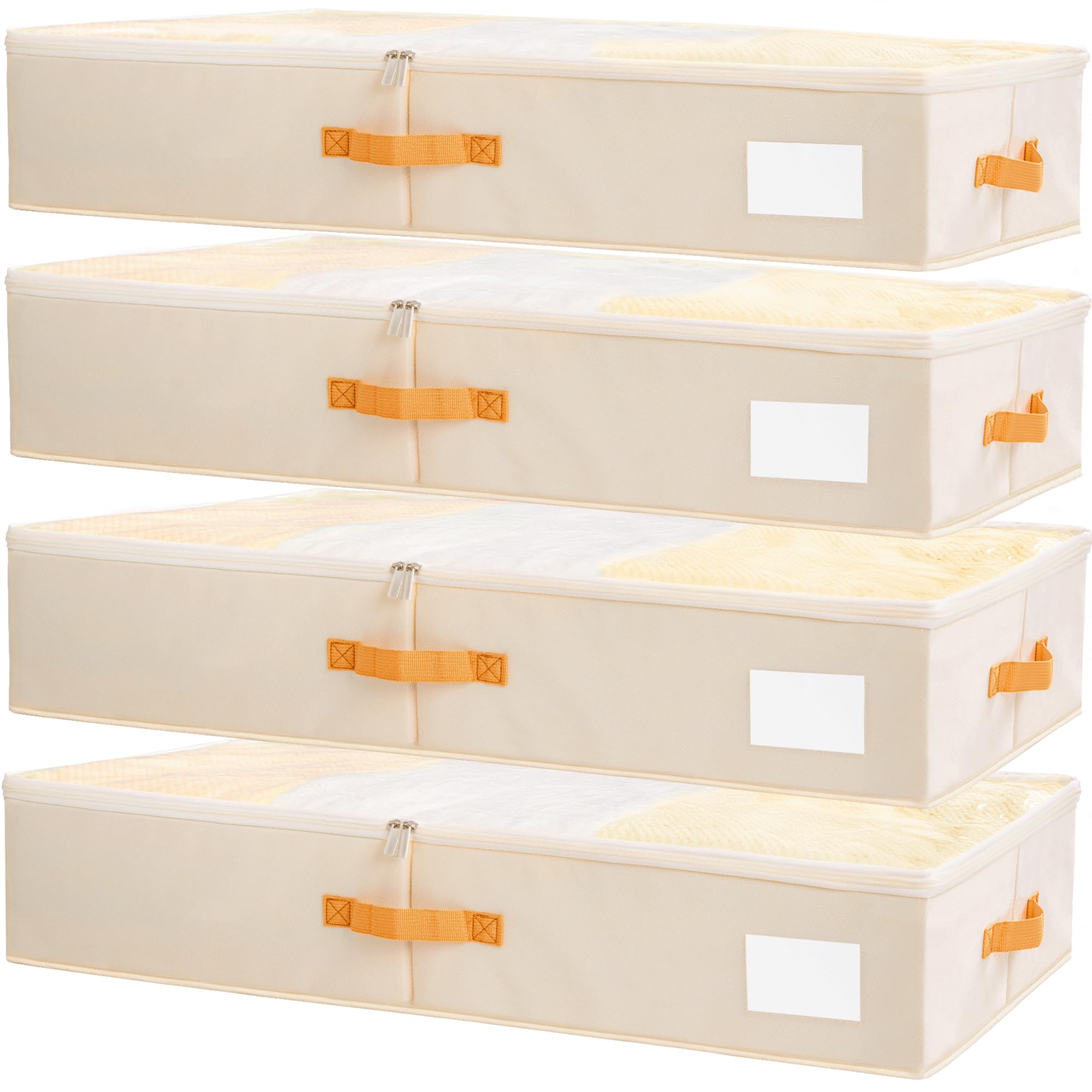 Criusia Unterbett-Aufbewahrungsbehälter mit transparenten PVC-Deckeln – 4 Stück, große Unterbett-Organizer mit robusten Griffen, verstärkt mit 800 g PP-Paneelen und 80 g Vliesstoff, wasserdicht und