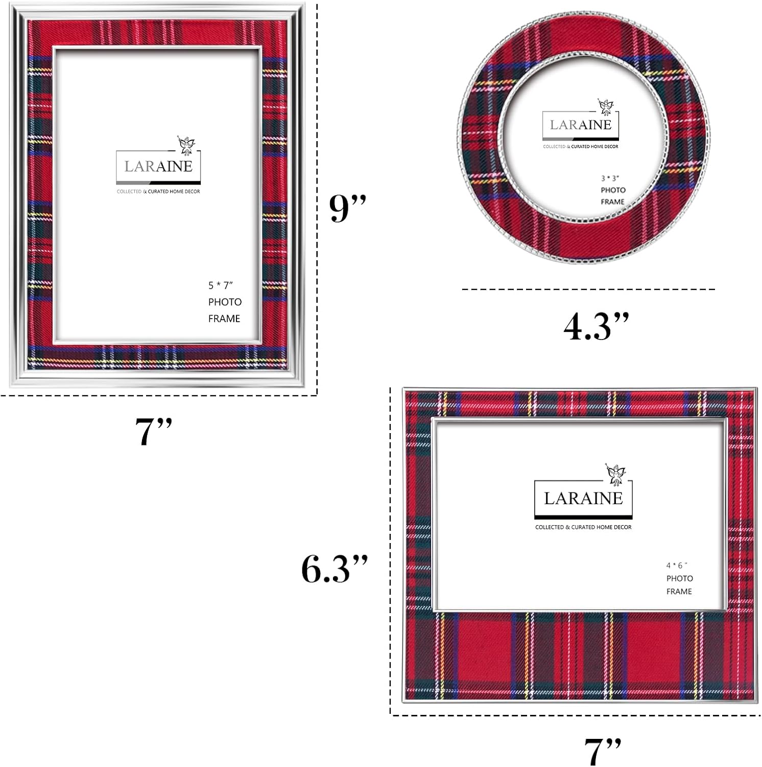 LARAINE Picture Photo Frame 3-color Plaid Metal High Definition Display Pictures for Tabletop Home Decorative (Red&Green, 3-pieces Set)