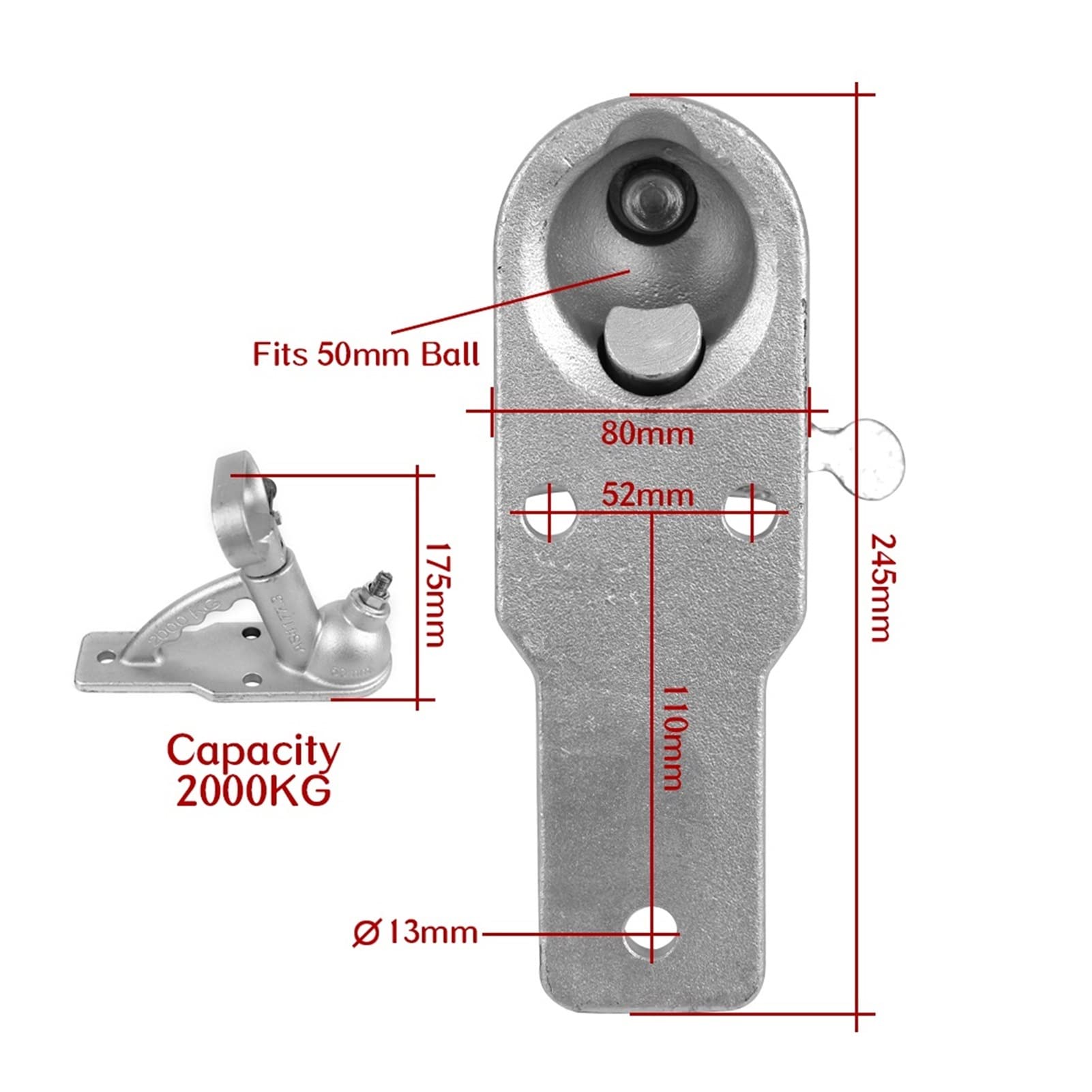 Zaczep do przyczepy, 200. 0 kg 3. Otwory rzucające sprzęgło sprzęgła przyczepy Złącze stylowe pasuje do piłki 50mm Hitch Rv. Camper Caravan Akcesoria Części