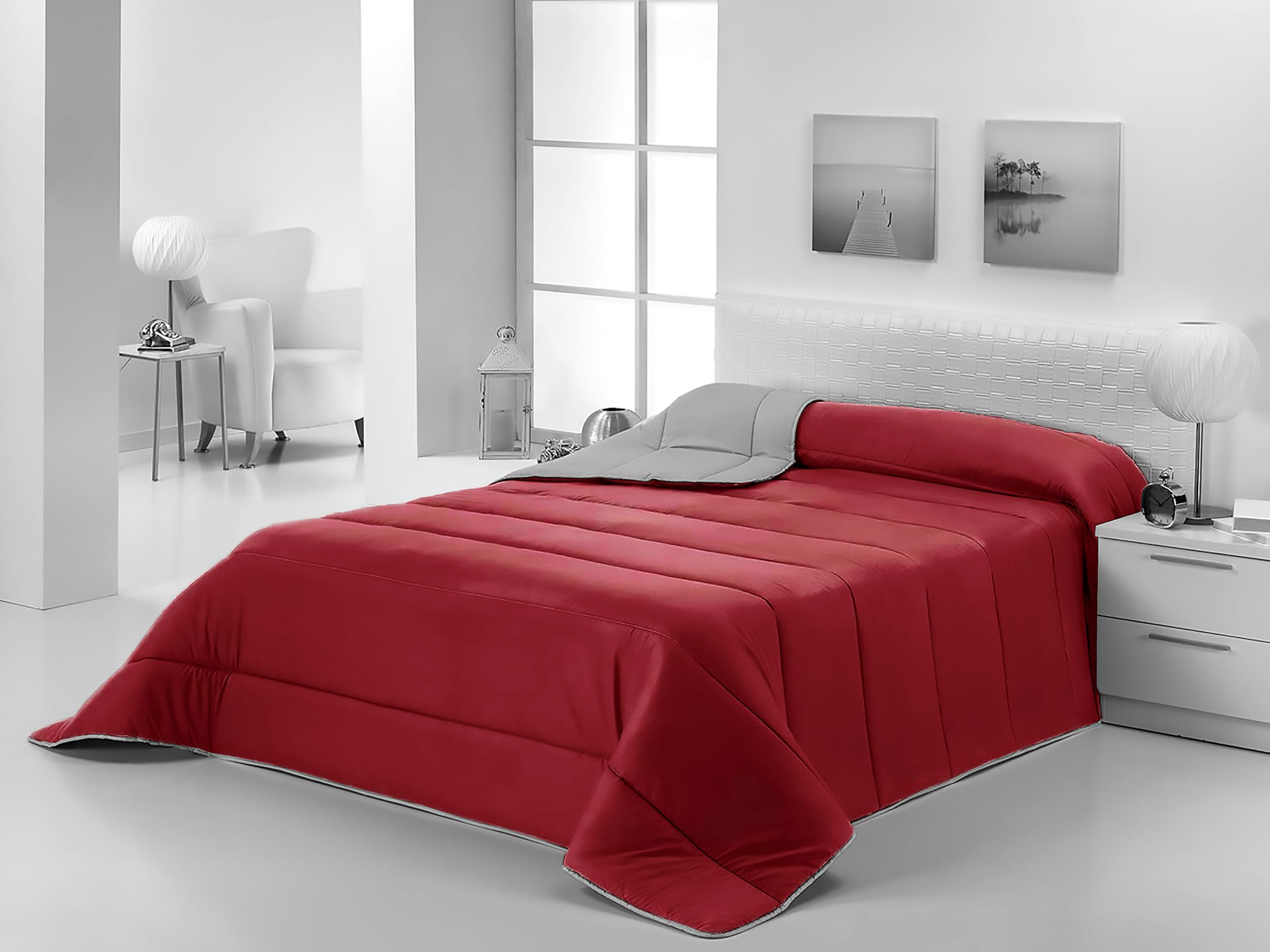 Purpura Home Edredon Nordico Cama 135 para Invierno y Entretiempo. Compatible con Funda Nordica. Relleno Microfibra Tacto Pluma Ligero Reversible. Calidad 300 gr. Color Granate/Gris