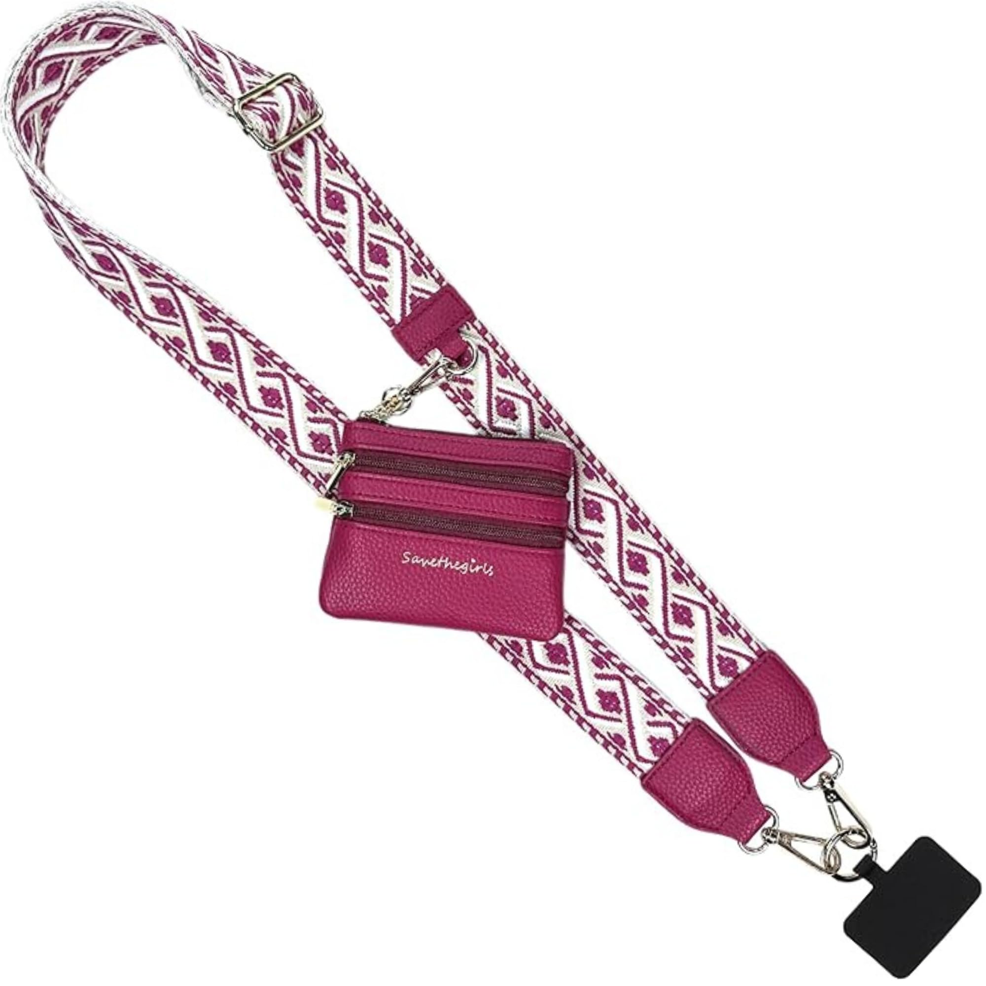 Save the Girls Clip &amp; Go Phone Lanyard with Wallet Pouch, XOXO Boysenberry