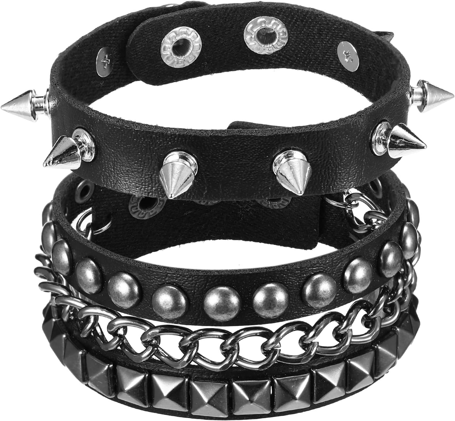 2 PCS Punk Bracelets, Leather Cuff Bracelet Adjustable Gothic Bracelets 80s Rock Metal Studded Wristband Punk Accessories for Halloween Party Cosplay Unisex Accessories