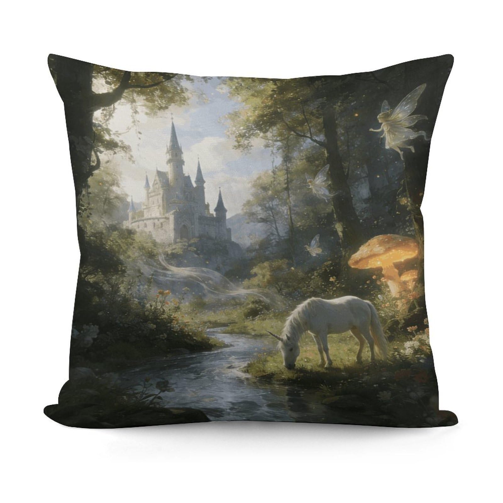 LZQPOEAS Forest Fairy Castle Throw Pillow Cover 18 X 18 in Cozy Couch Pillow Covers Farmhouse Throw Pillow Case Modern Square Pillowcase Home Decor Cushion Cover for Bedroom Living Room