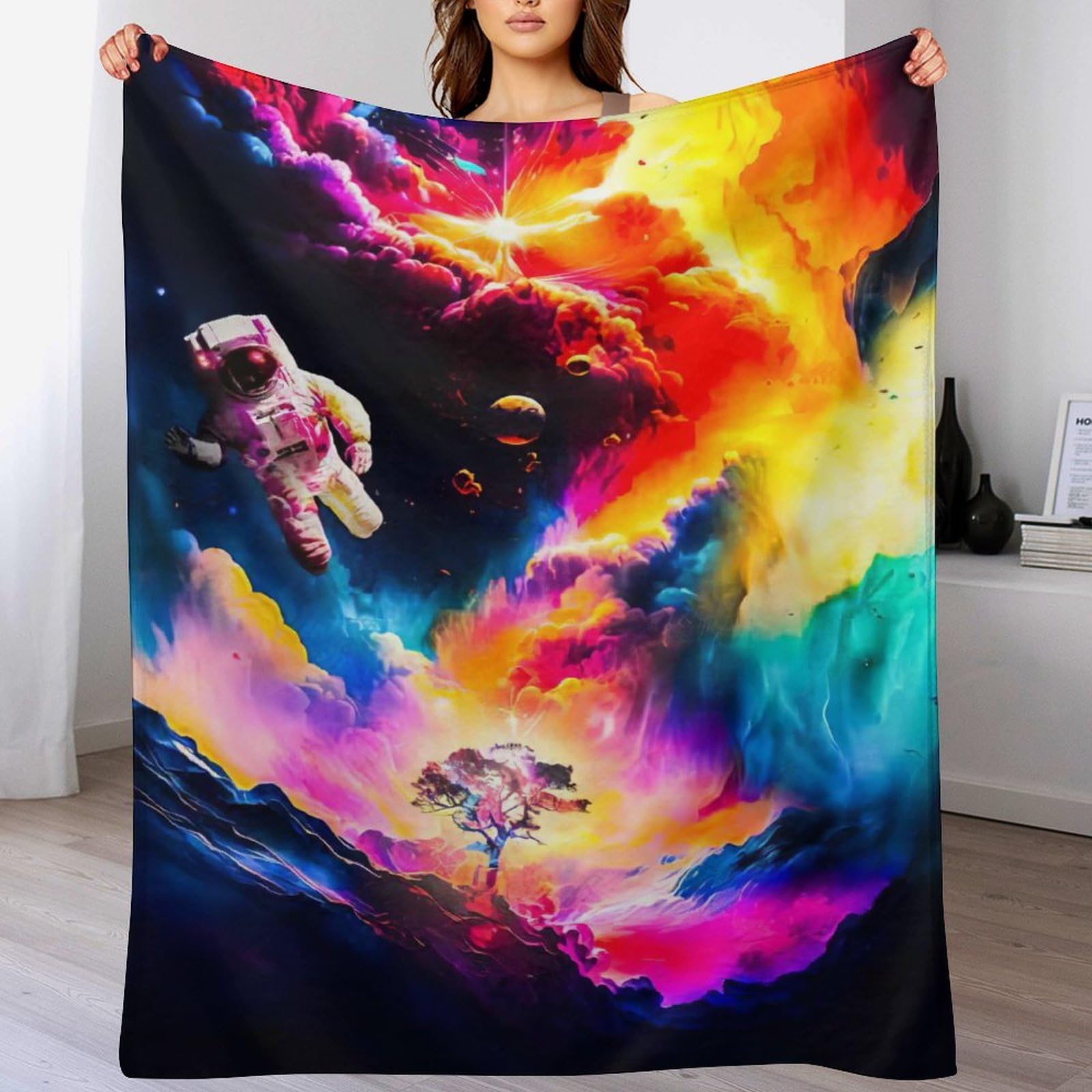Couverture astronaute flannel douce de 140x180 cm idéale pour les soirées cinéma sur le canapé