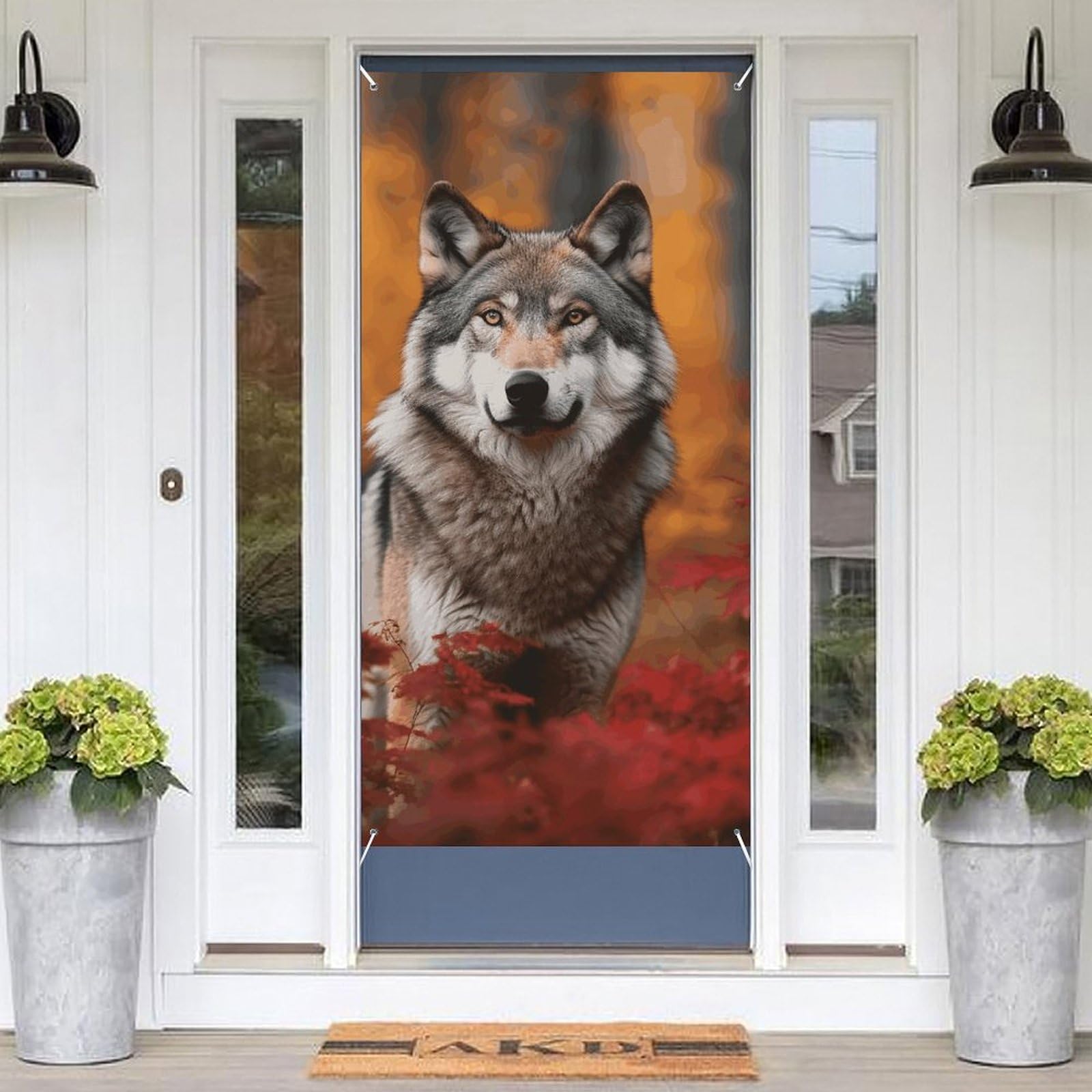 KLOPH Door Cover Decoration Welcome DoorBanner Porch Sign Photo Background Door Curtains for Doorway Privacy Window Curtain Wolf Porch Cover Indoor Outdoor Decor 70.9x35.4in