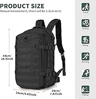 Vista 2 de CamGo Mochila táctica militar Molle de 25 litros para senderismo, mochila de trekking para deportes diarios al aire libre (negro, 25L)