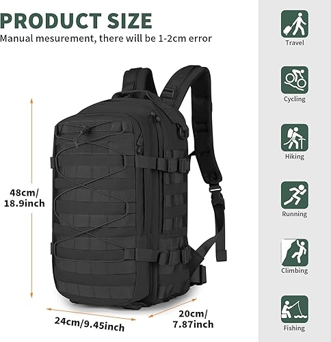 Miniatura 2 de CamGo Mochila táctica MOLLE 25L Caza Mochila Miltary Senderismo Daypack para deportes diarios al aire libre, Negro-25L, 25 L, Mochila táctica