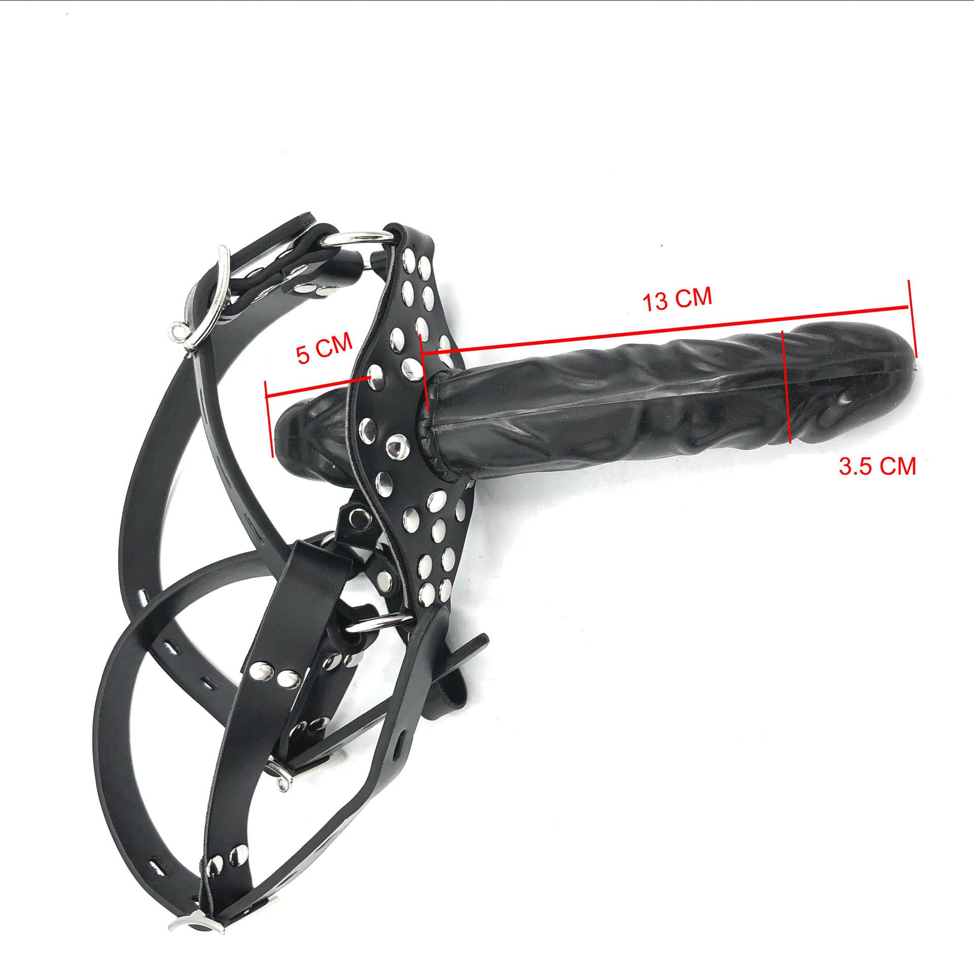 Imbracatura Testa BDSM con Dildo Bavaglio, lucchetto, regolabile | Imbracatura doppio dildo con dildo interno & esterno, regolabile, forma anatomica – Bondage, Femdom, Dom/Sub, gioco bavaglio