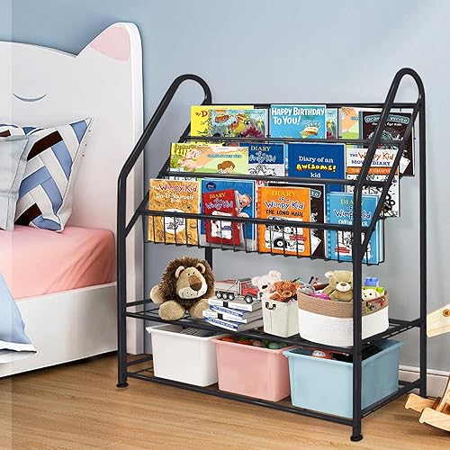 Miniatura 65 de aboxoo Estantería infantil independiente para habitación de niños pequeños de 18 pulgadas, organizador de juguetes, estantería blanca estable, Negro