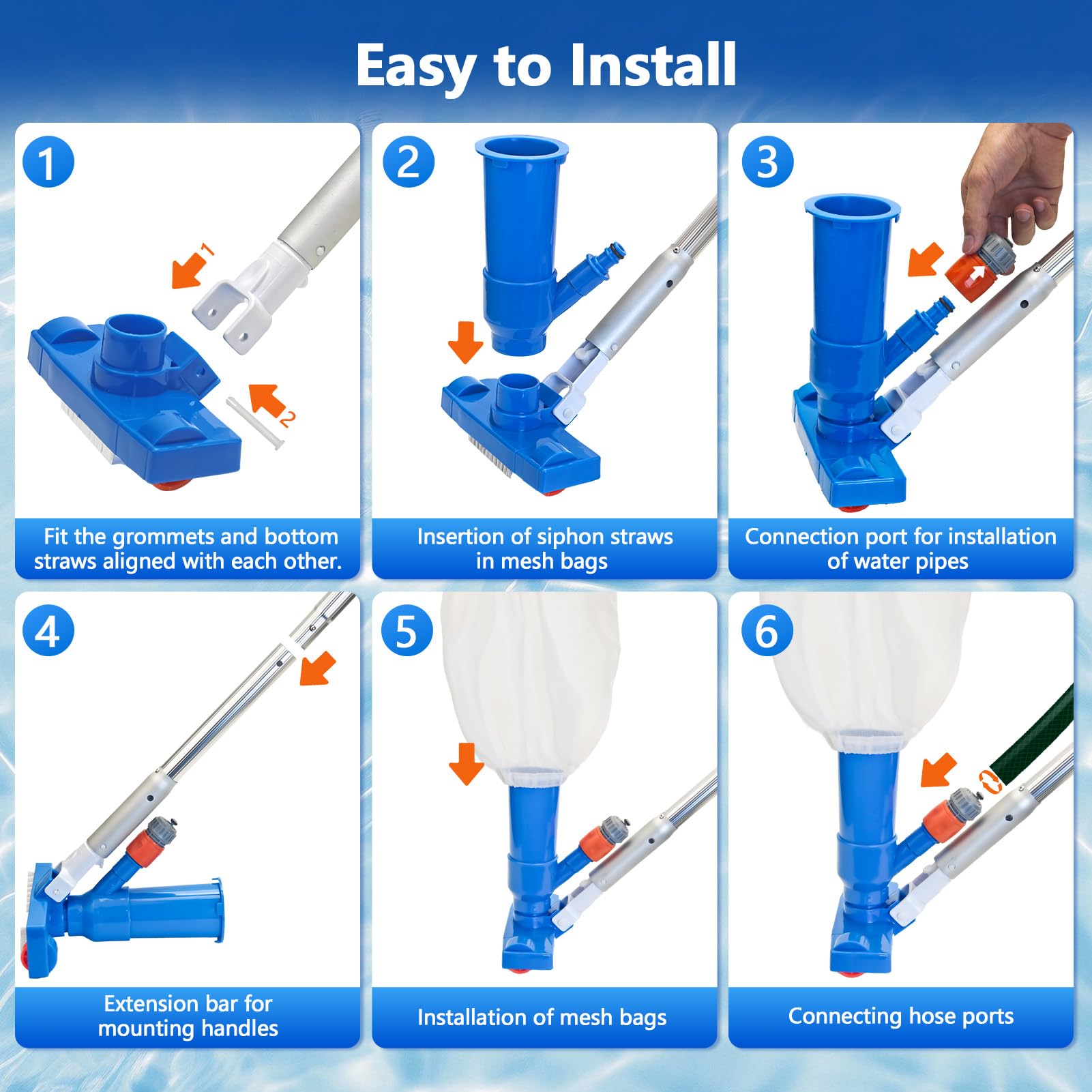 Pool Cleaning Kit, 140cm 4.6ft Swimming Pool Vacuum Cleaner with Large Capacity Skimmer Net, Portable Telescopic Pole Pool Vacuum Cleaner, Handheld Pool Pond Hot Tub Net for Cleaning, Upgraded Brush - 3