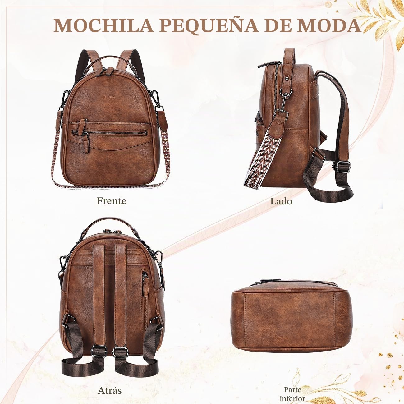 RAVUO Mochila Pequeña Mujer, Bolso Mochila de Cuero Pu Mini Mochila Casual Bolso de Bandolera Piel para Viaje Escolar