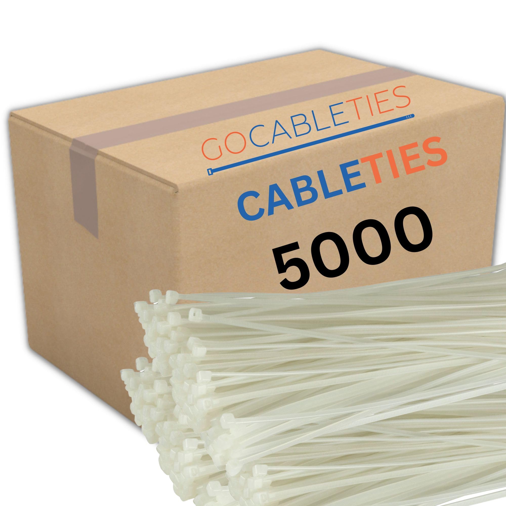 Gocableties White Cable Ties, 200mm x 4.8mm, Bulk Pack of 5000, 8” Premium Nylon Zip Ties Clear, Multi-Purpose Plastic Tie Wraps, Secure Self-Locking Mechanism, for Home, Garden, Office and DIY
