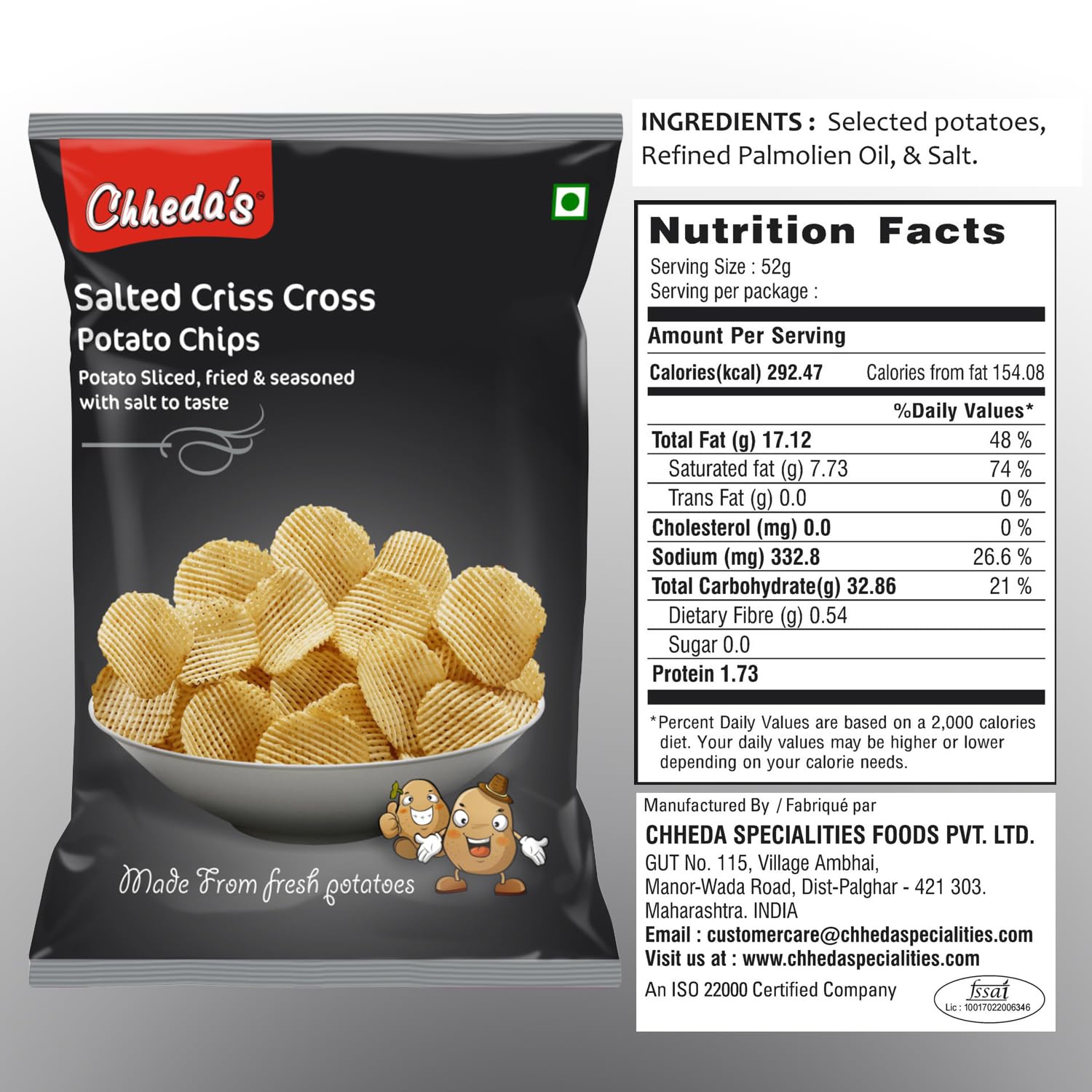 Chheda's - Salted Criss Cross Potato Chips - Potato Wafers - Crispy Chips - 170 Gm Pack of 1