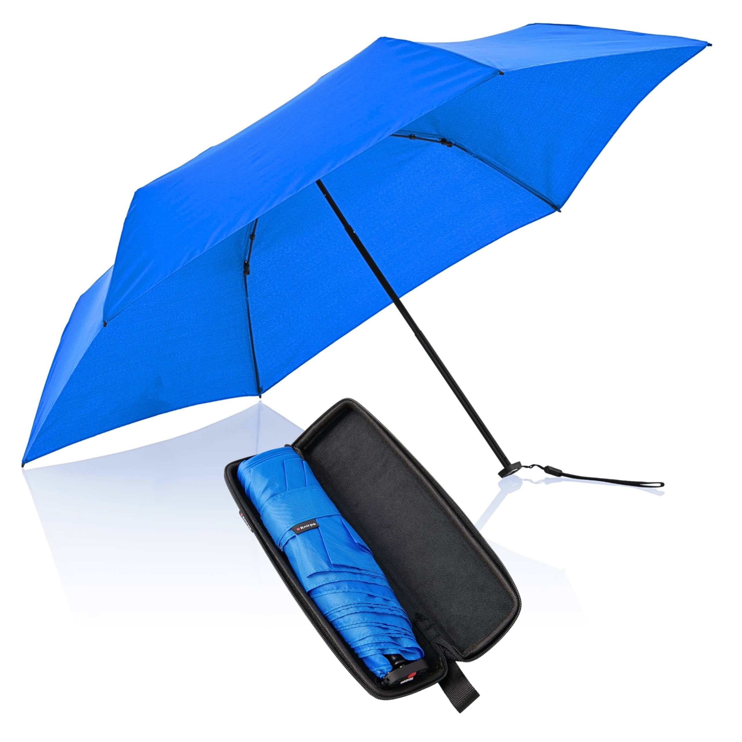 Knirps X4U My Clever Companion– 90cm Diameter Windproof Manual Open/Close Umbrella, Small and Compact Design for Travel and All Weather Protection, with Retractable Feature and Travel Case, Neon Blue
