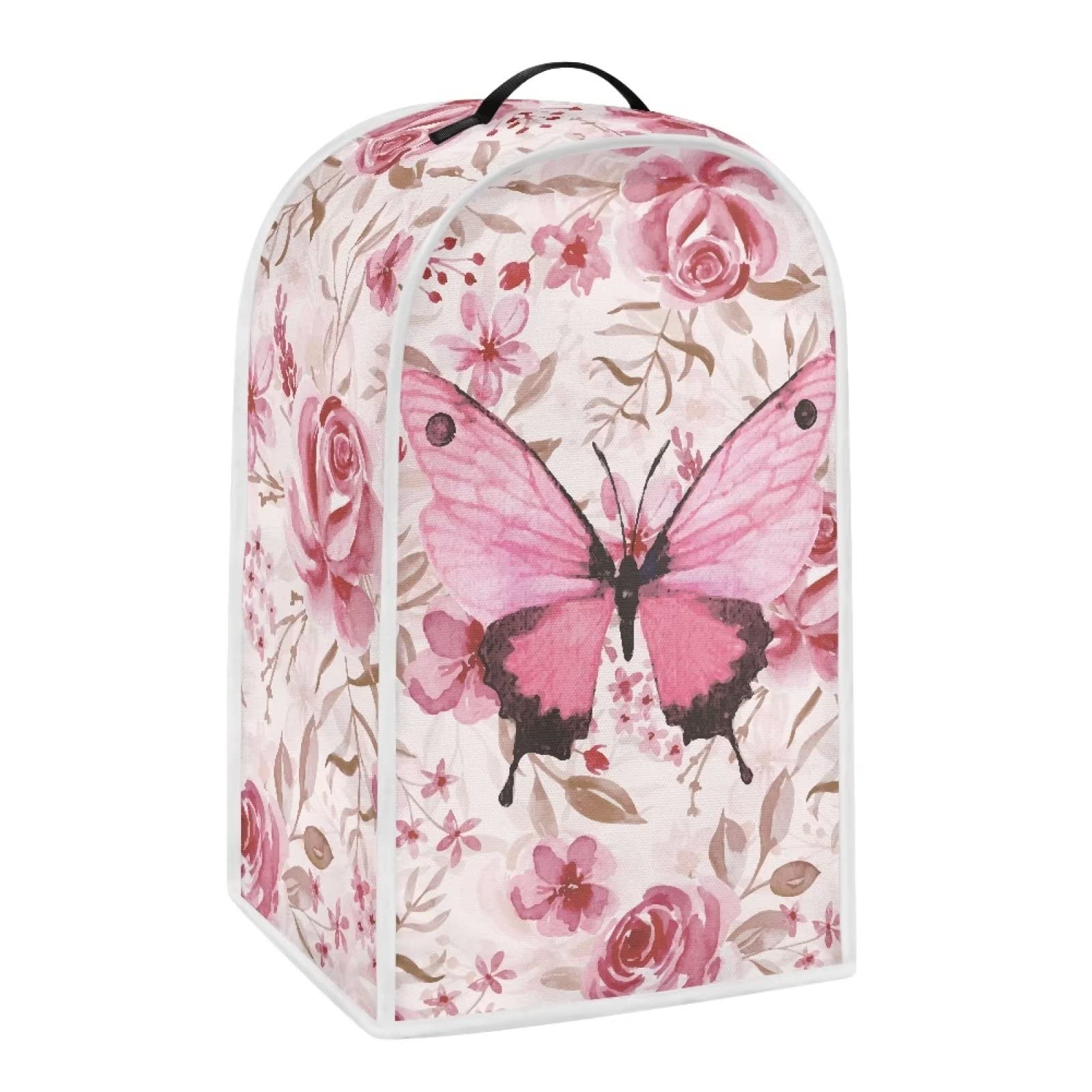 doginthehole Butterfly Blender Covers Cloth Pink Rose Blender Dust Cover Stand Mixer or Coffee Maker Covers Kitchen Appliance Organizer Bag Cover with Top Handle