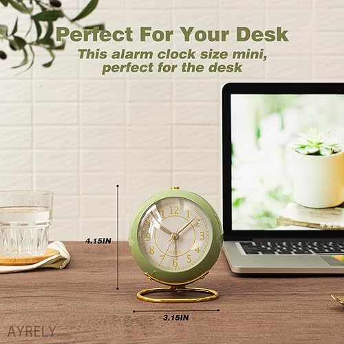 Miniatura 6 de AYRELY Reloj despertador de escritorio a pilas con luz, silencioso sin ticks, pequeño reloj de mesa para mesita de noche, dormitorio, sala de estar,