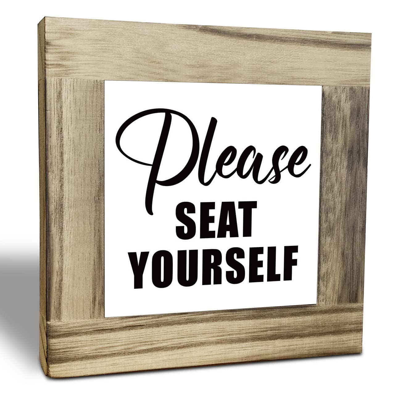 Yankario Funny Bathroom Sign – "Please Seat Yourself" Wooden Box Decor, 6x6 Inch, Farmhouse Style