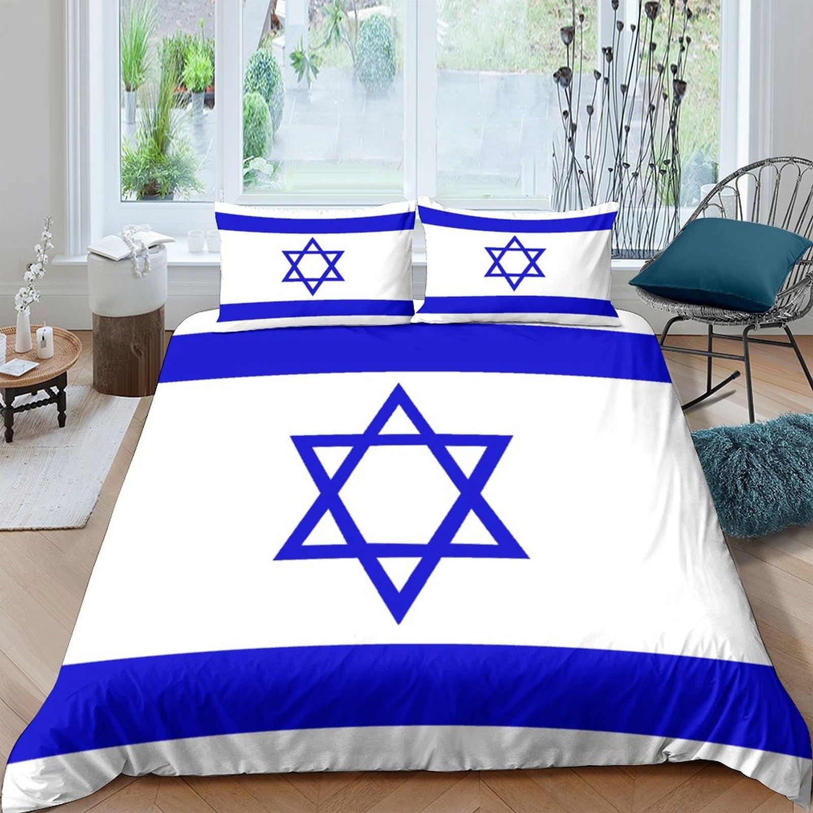 AAHARYA Flag of Israel 3D Duvet Cover, Easy Care Polycotton Bedding Sets, Super Soft National Flag Quilt Covers Double（200x200cm）