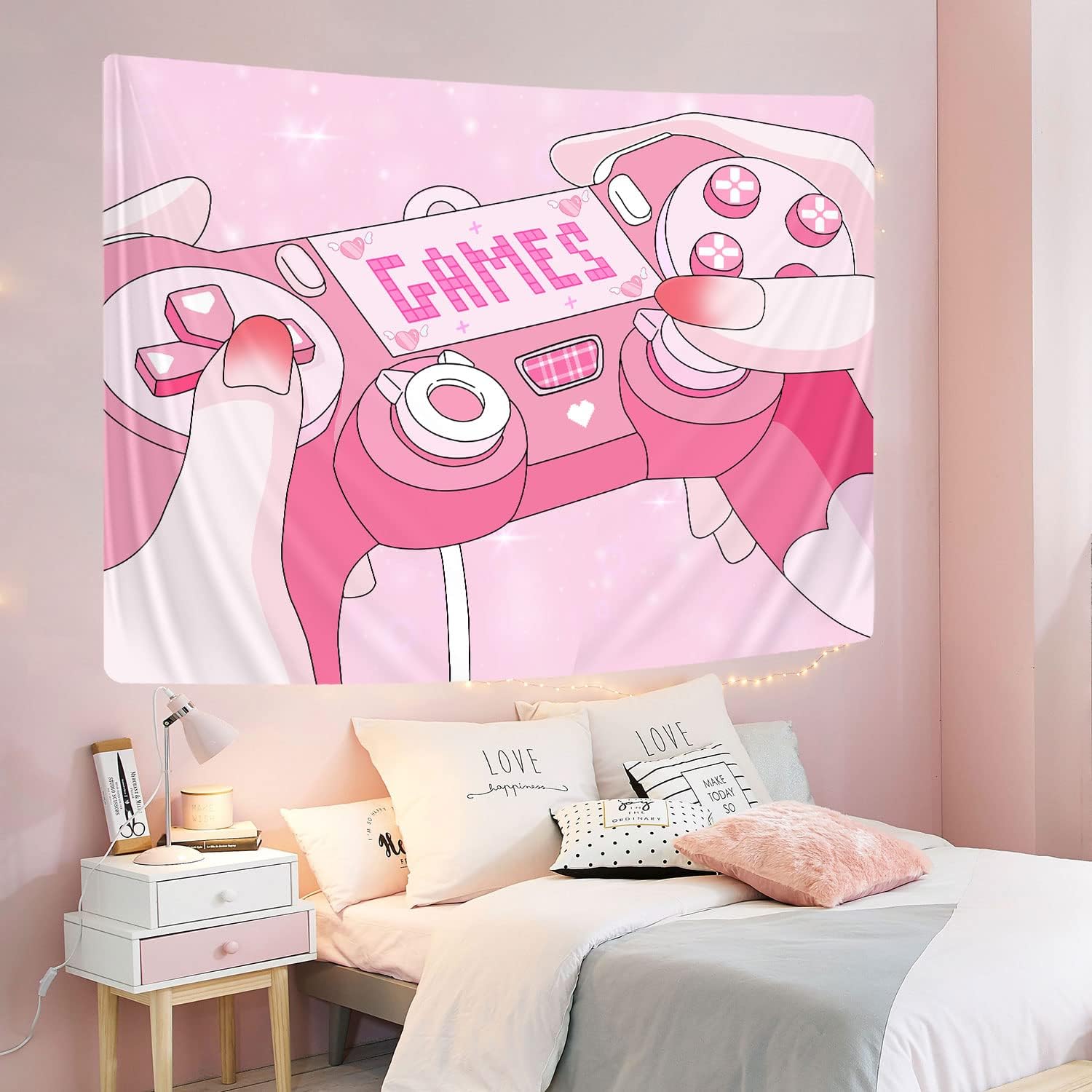 OXW Tapiz Rosa Para Colgar En La Pared, Bonito Tapiz De Lazo Rosa Para Habitación De Adolescentes Y Niñas, Bonito Tapiz Para Mujeres, Dormitorio, Universidad, Apartamento, Fiesta, 50 X 60 Pulgadas
