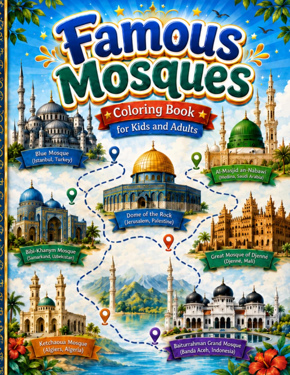 Famous Mosques Coloring Book for Kids and Adults: A Creative Journey Through Islamic Architecture