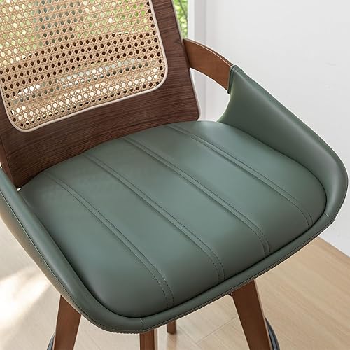 Miniatura 7 de Juego de 2 taburetes de bar giratorios de 26.4 pulgadas de altura de mostrador con respaldo de bastón, brazos curvos, asiento tapizado de piel