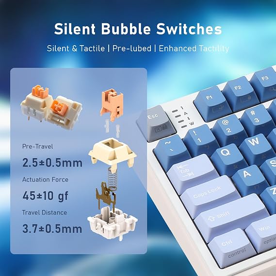 iRocks K85R RGB Mechanical Keyboard (Aurora Blue, Silent Bubble Switch)
