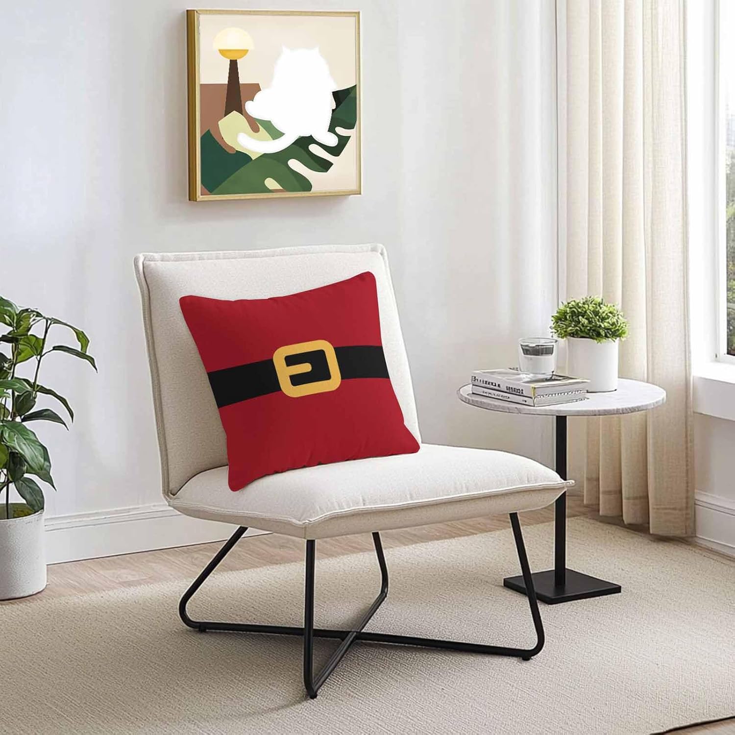 Waterproof Pillow Covers Pack of 2, Merry Christmas Santa Claus Belt Outdoor Pillowcases Cushion Cases, Yellow Black Red Decorative Throw Pillow Cover for Couch Sofa Bed