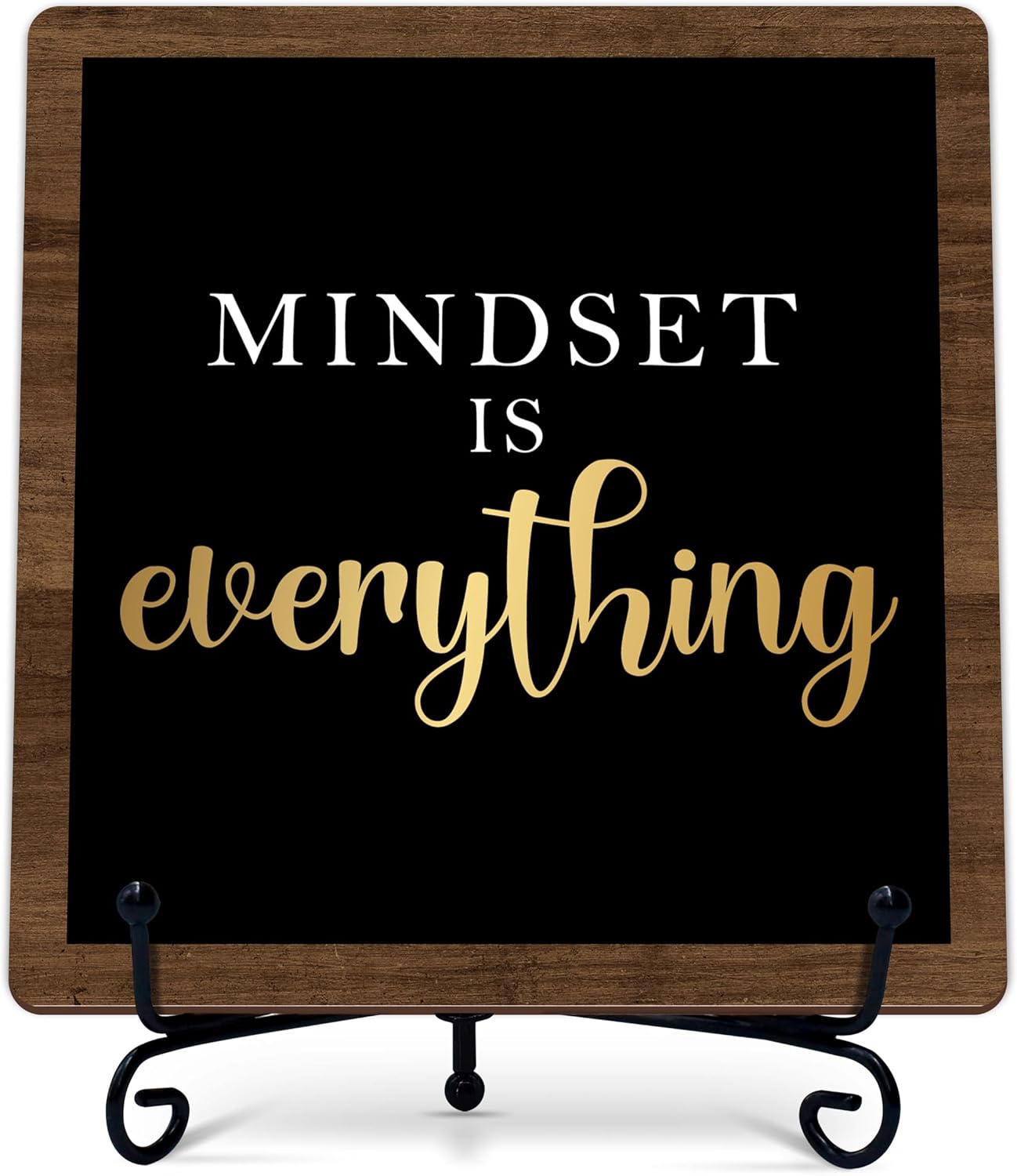Mindset Is Everything Wood Sign, Inspirational Motivational Desk Decor, Positive Quote Gift for Coworkers Students, 5x5 Inches – B13