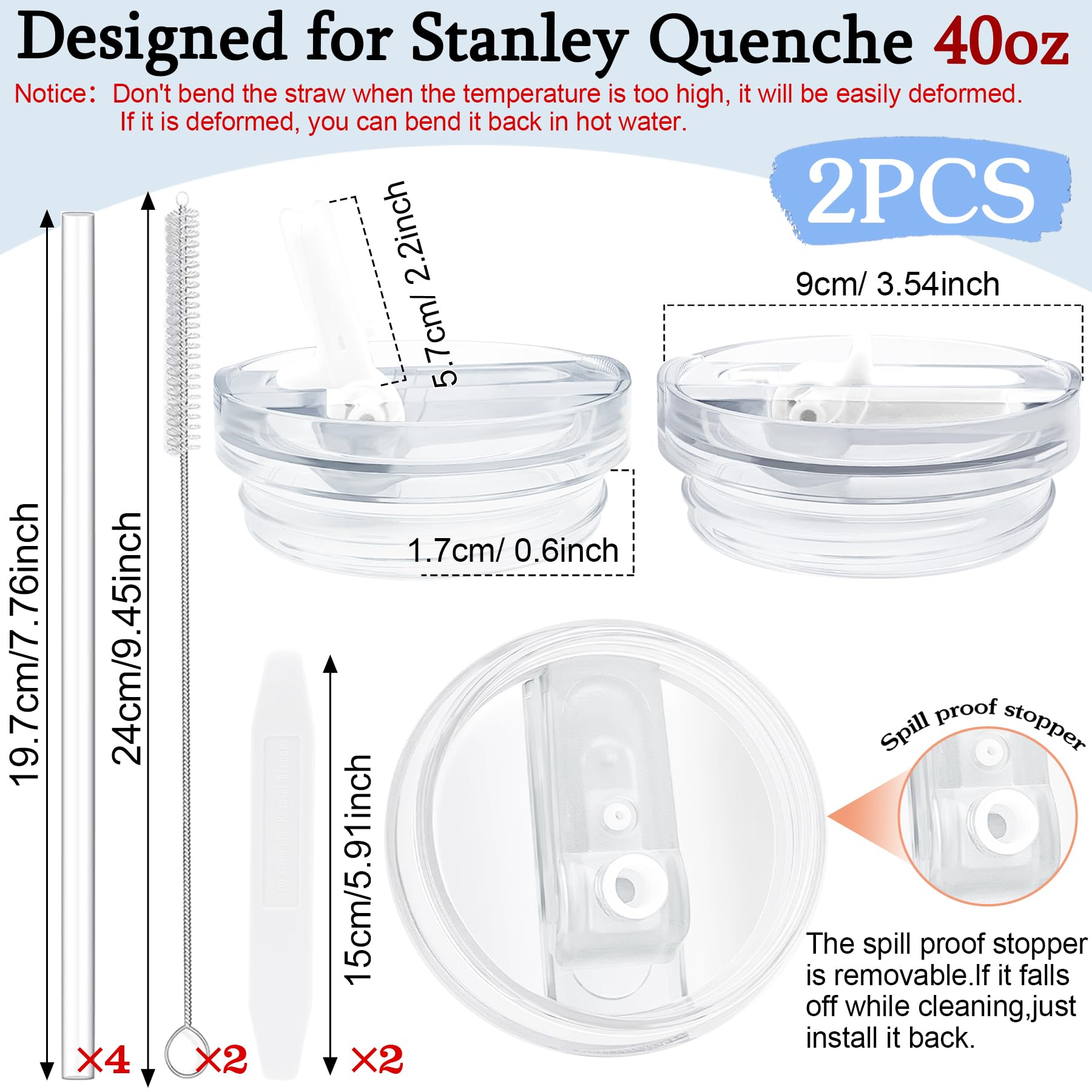 TZEKING 2025 Removable Lid for Stanley Cup,2 Reusable Replacement Lids for 40oz Cups,Compatible with Stanley Cup,Stanley Cup Lid with 2 Straws,for Stanley Cup - Image 3