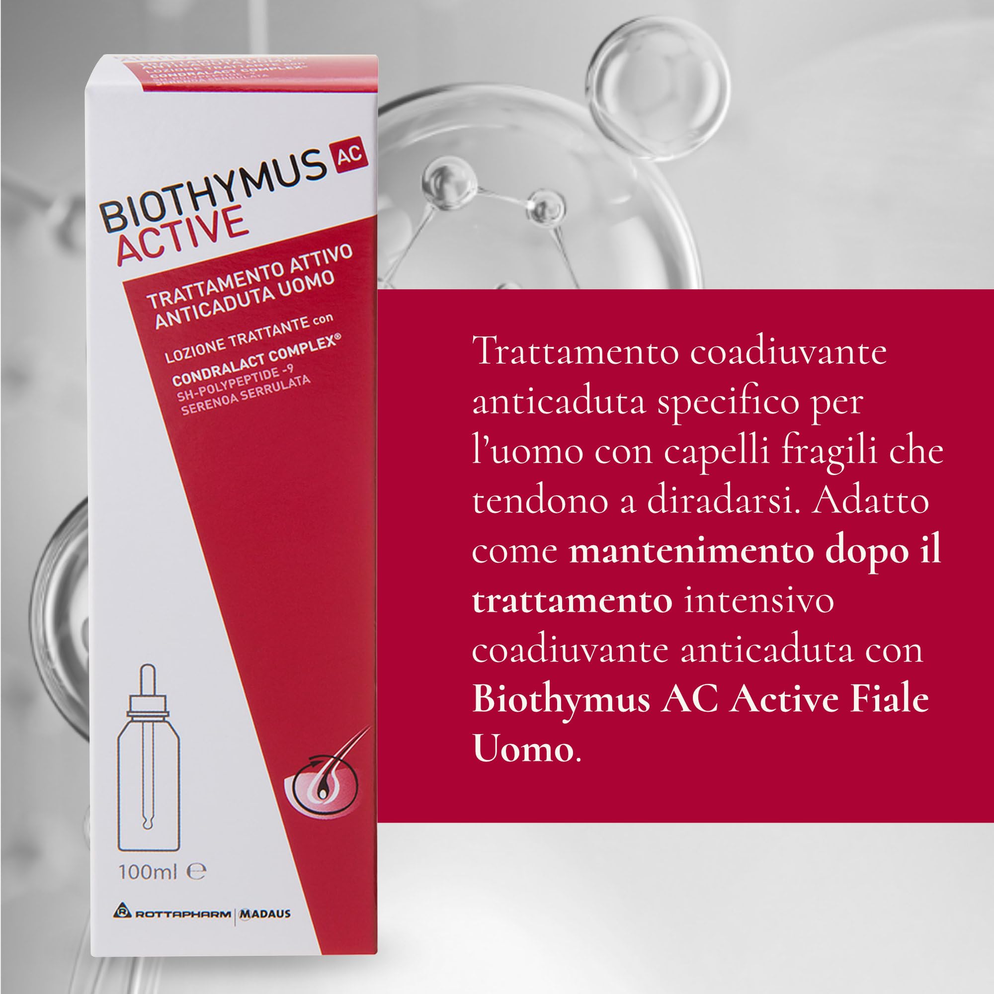 Biothymus Active Uomo, Lozione Anticaduta Capelli Uomo, Trattamento Attivo, per Capelli Fragili, Confezione da 100 ml