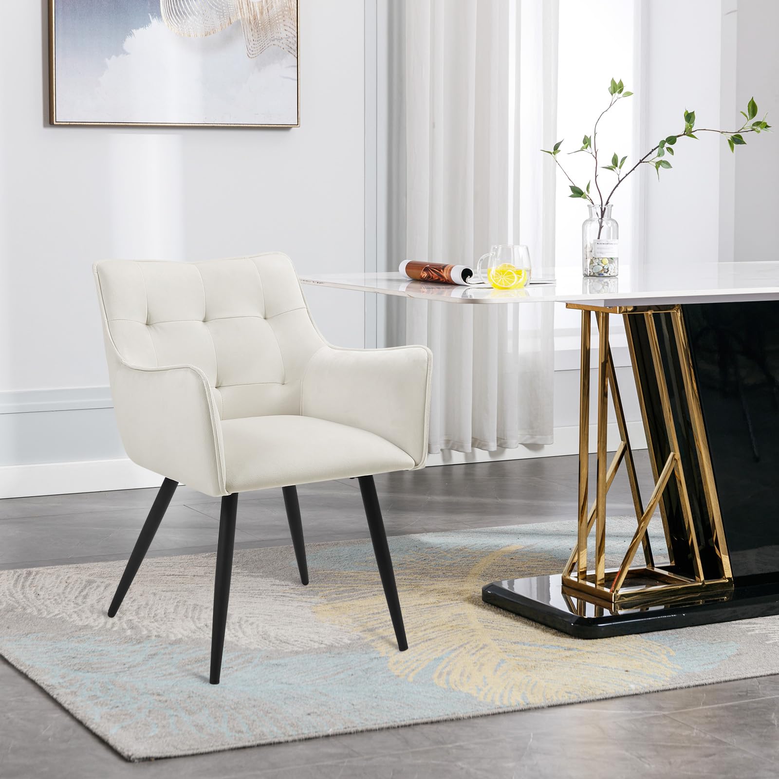 WOLTU Set Di 6 Sedie Da Pranzo In Velluto Crema Con Braccioli - Moderne, Imbottite, Con Gambe In Metallo, Portata 150 Kg, Per Sala Da Pranzo E Ufficio
