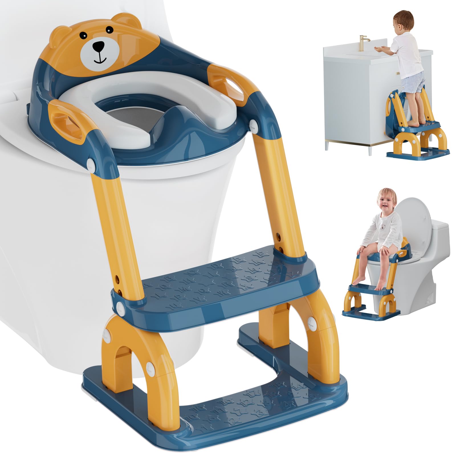 Potty Training Seat with Step Stool Ladder, Potty Training Toilet Seat with Soft Seat Splash Guard, Adjustable Height, 2 in 1 Potty Seats for Toddlers Kids Boys Girls