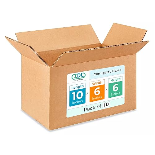 IDL Packaging Cajas de envío pequeñas de cartón corrugado de 10 pulgadas de largo x 6 pulgadas de ancho x 6 pulgadas de alto (paquete de 10)