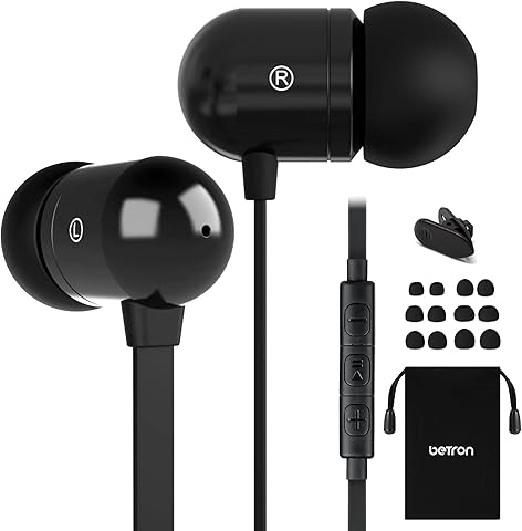 Betron B750s Earphones Headphones, High Definition, in-ear, Tangle Free, Noise Isolating, Heavy Deep Bass for iPhone, iPod, iPad, Samsung with Microphone and Volume Control