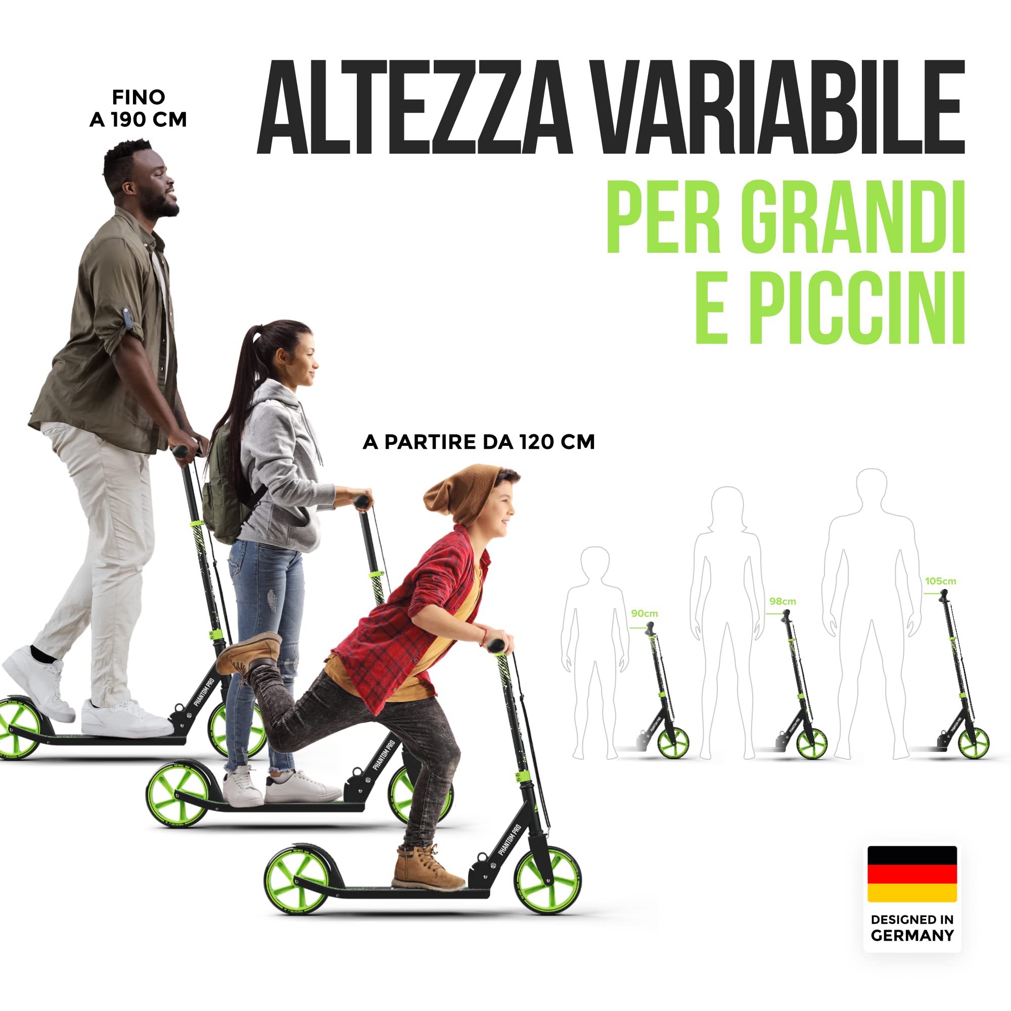 Apollo Monopattino XXL Phantom PRO - Monopattino Pieghevole e con Altezza Regolabile – Monopattino Bambina – Bambino ed Adulti – Monopattino Adulti Pieghevole