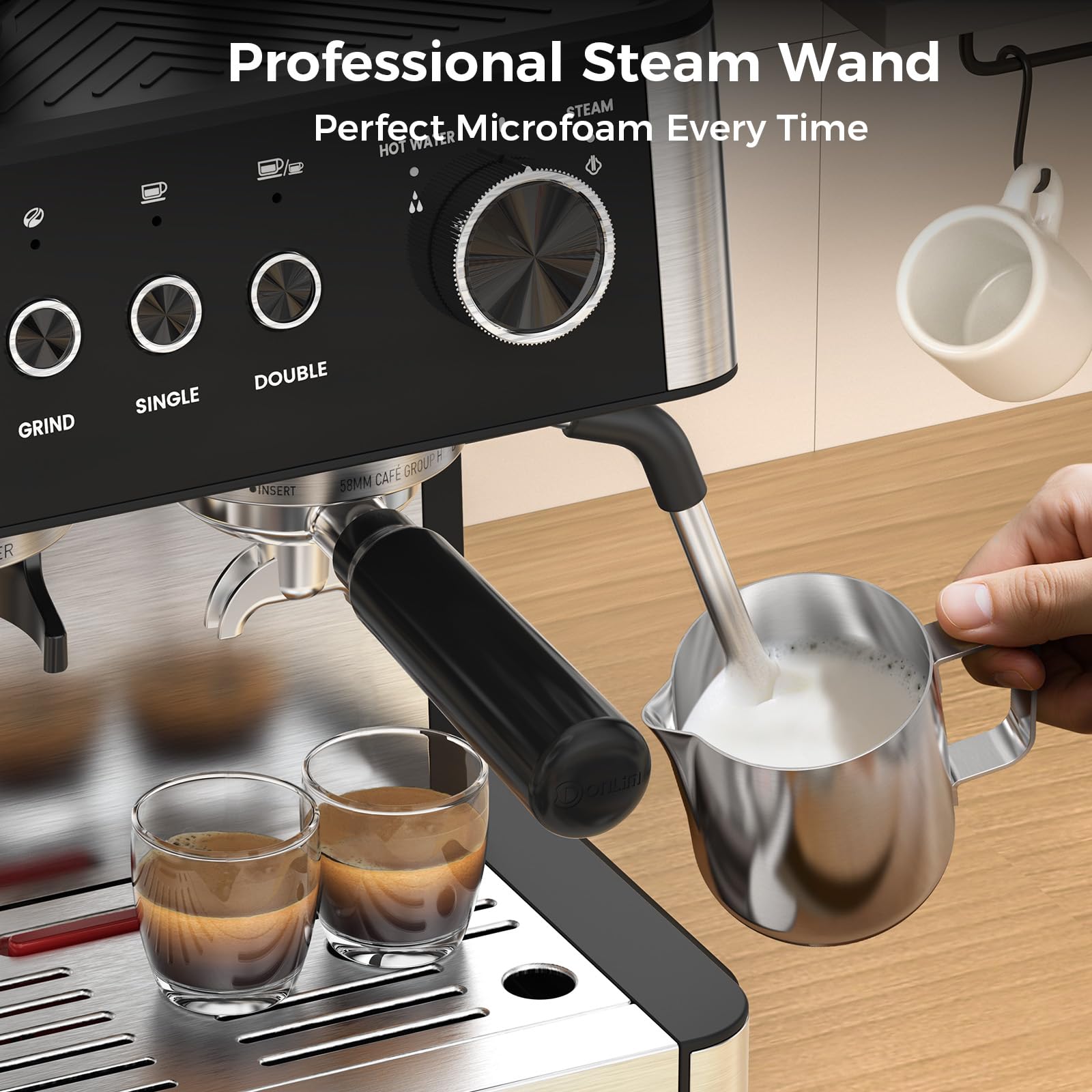 COWSAR 20 Bar Espresso Machine with Grinder & Milk Frother Steam Wand, 58mm Expresso Coffee machines, Commercial Stainless Steel Coffee Maker for Cappuccino and Latte, Perfect for Home Café-S Black on Fridge.com