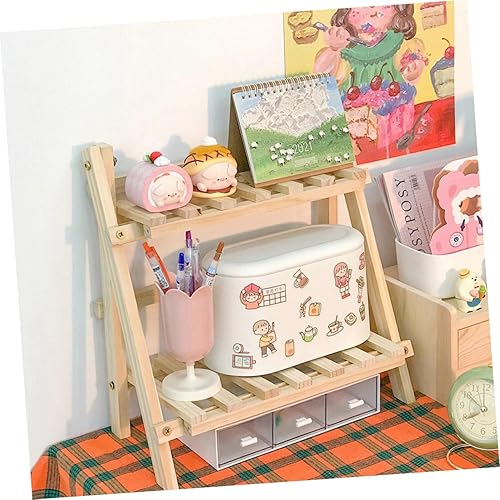 Miniatura 3 de Estante de almacenamiento de maquillaje de doble capa organizador de cosméticos de madera titular de la decoración del hogar