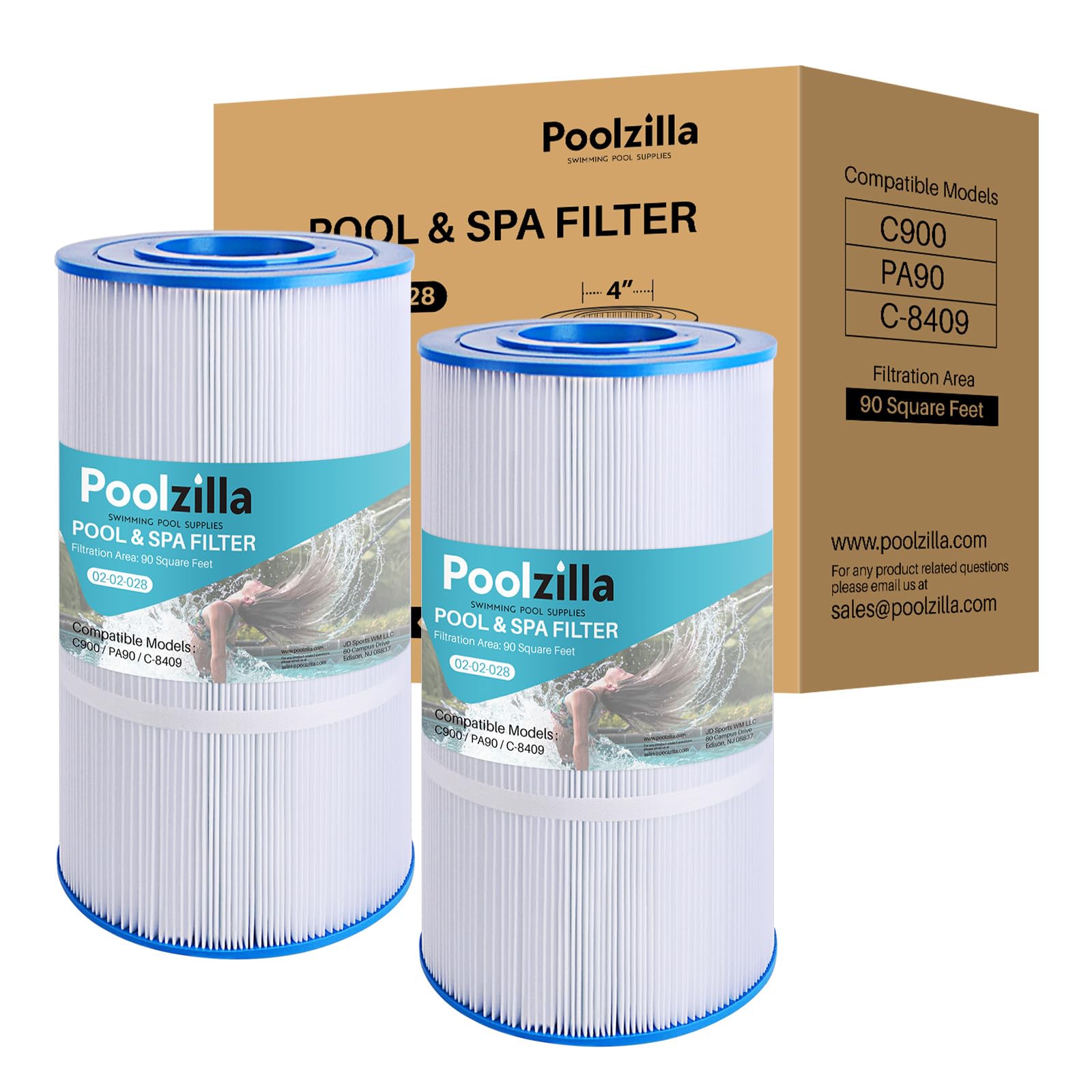 Poolzilla 2-Pack Replacement for Pool Filter PLF90A, Pleatco PA90, Hayward Star Clear Plus C900, Hayward CX900-RE, Unicel C-8409, Sta-Rite PXC95, Filbur FC-1292 - Filter Cartridge - 90 sq.ft