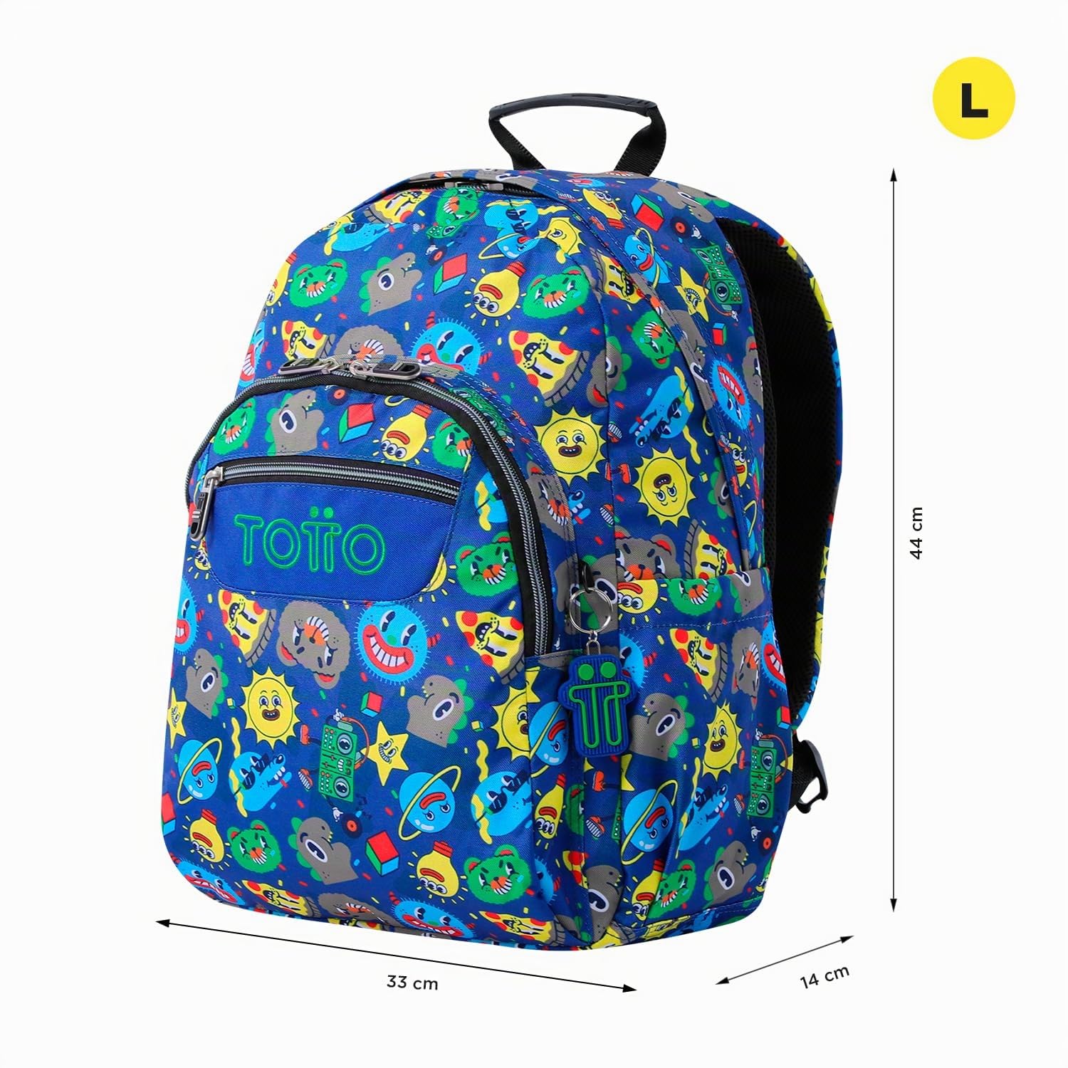TOTTO - Mochila Escolar Adaptable a Carro, Modelo Acuareles, Capacidad 20 L, Bolsillo para Pc 14", 2 Bolsillo Botella, Espaldar Ergonómico con Flujo de Aire, Cómodas Correas en S, Estampado Tello