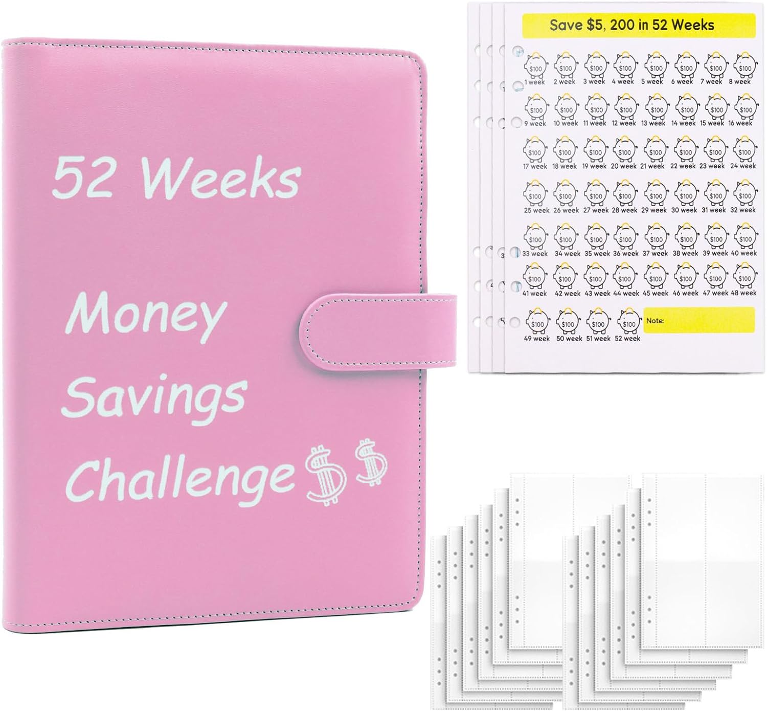 52 Weeks Money Saving Challenge Binder, 3 Challenge Budget Binder A5 with Cash Envelopes,Savings Challenges Book Budget Planner for Budgeting Saving Money Pink