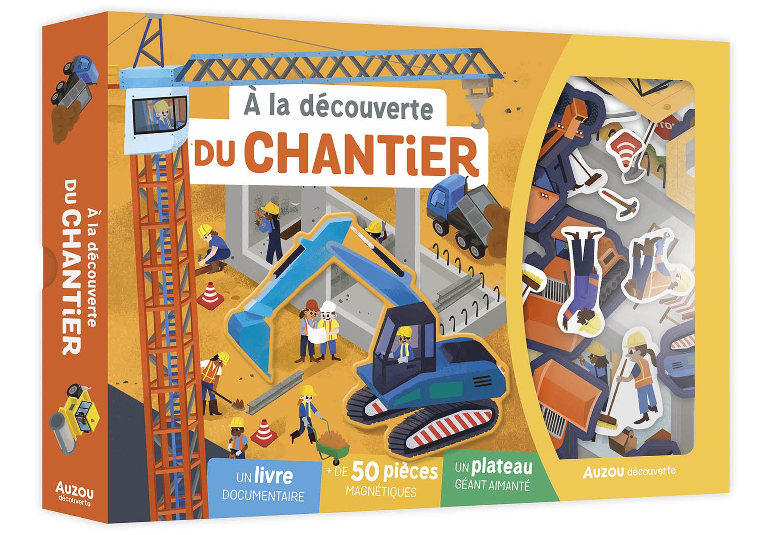 A LA DECOUVERTE DU CHANTIER: Coffret avec plus de 50 pièces magnétiques et 1 plateau géant aimanté