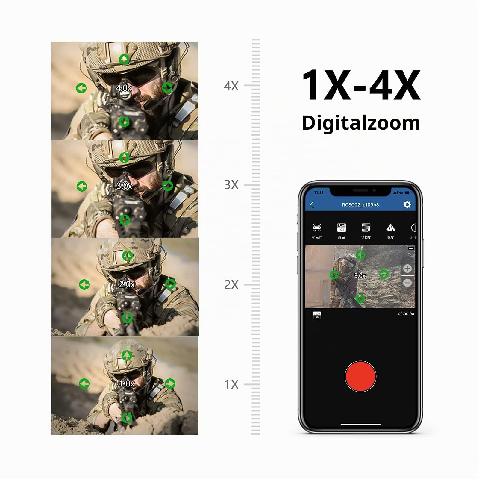 RunCam ScopeCam2 4K Airsoft Kamera 4xDigital Zoom HD Mini WiFi Action Kamera für Airsoft Paintball Jagd taktisches Training mit Aufnahme Schalter Kabel
