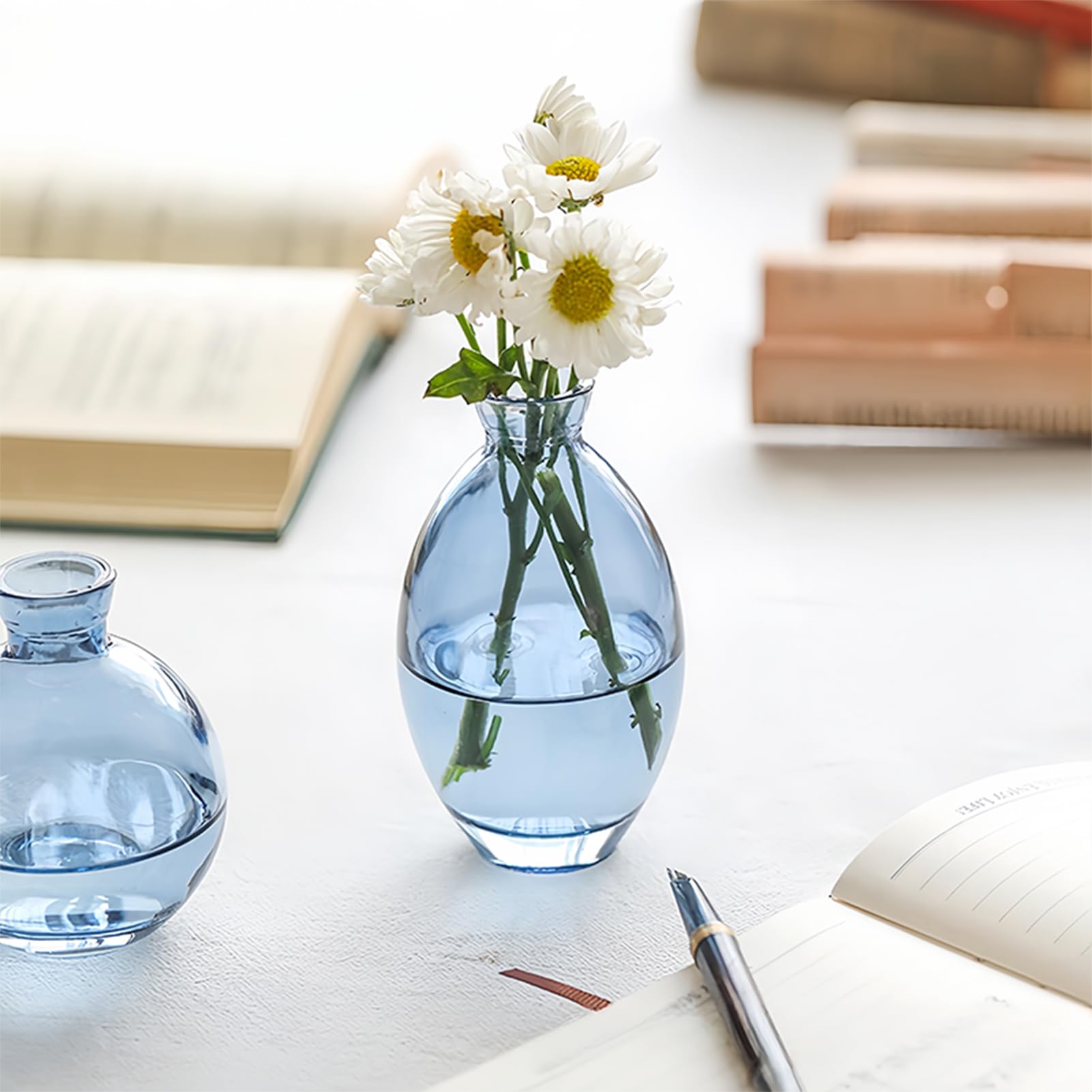 Vaso di fiori in vetro, vaso decorativo trasparente, decorazione da tavolo, matrimonio, champagne, boheme, battesimo, compleanno, regalo per la festa della mamma (blu, 2)