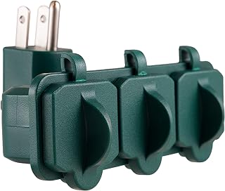 Philips Weatherproof 3-Outlet Extender, Grounded Adapter, Heavy Duty Wall Tap with Covers, UL Listed, Indoor/Outdoor, Green, SPS1631G/37