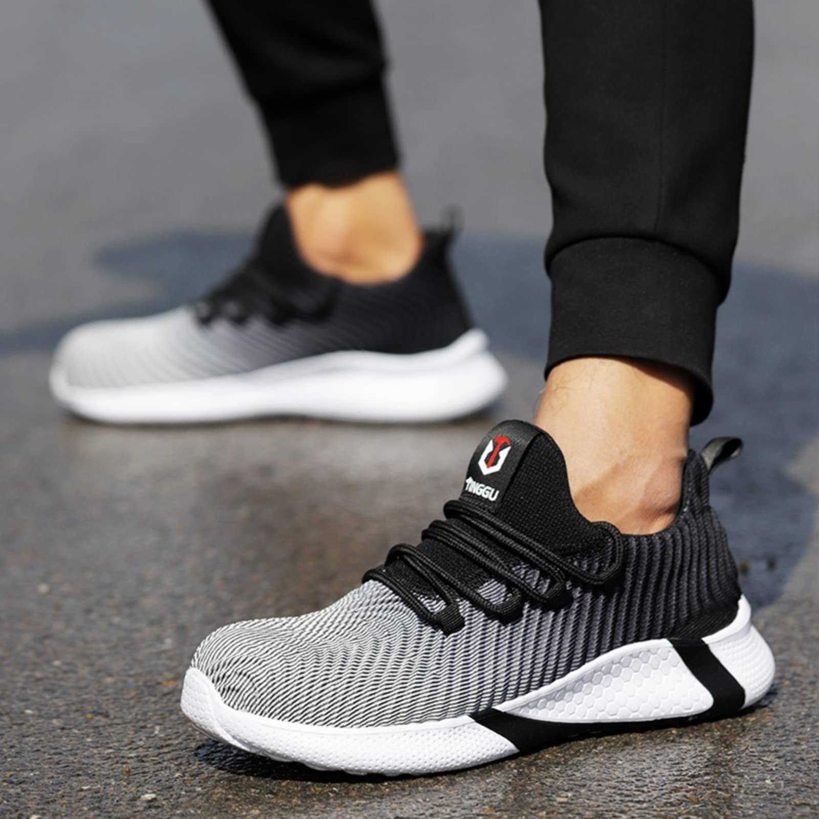 Micoklinlin Mens Steel Toe Shoes Lightweight Breathable Safety Shoes for Men Industrial Construction Non-Slip Work Sneakers Gradient Blue