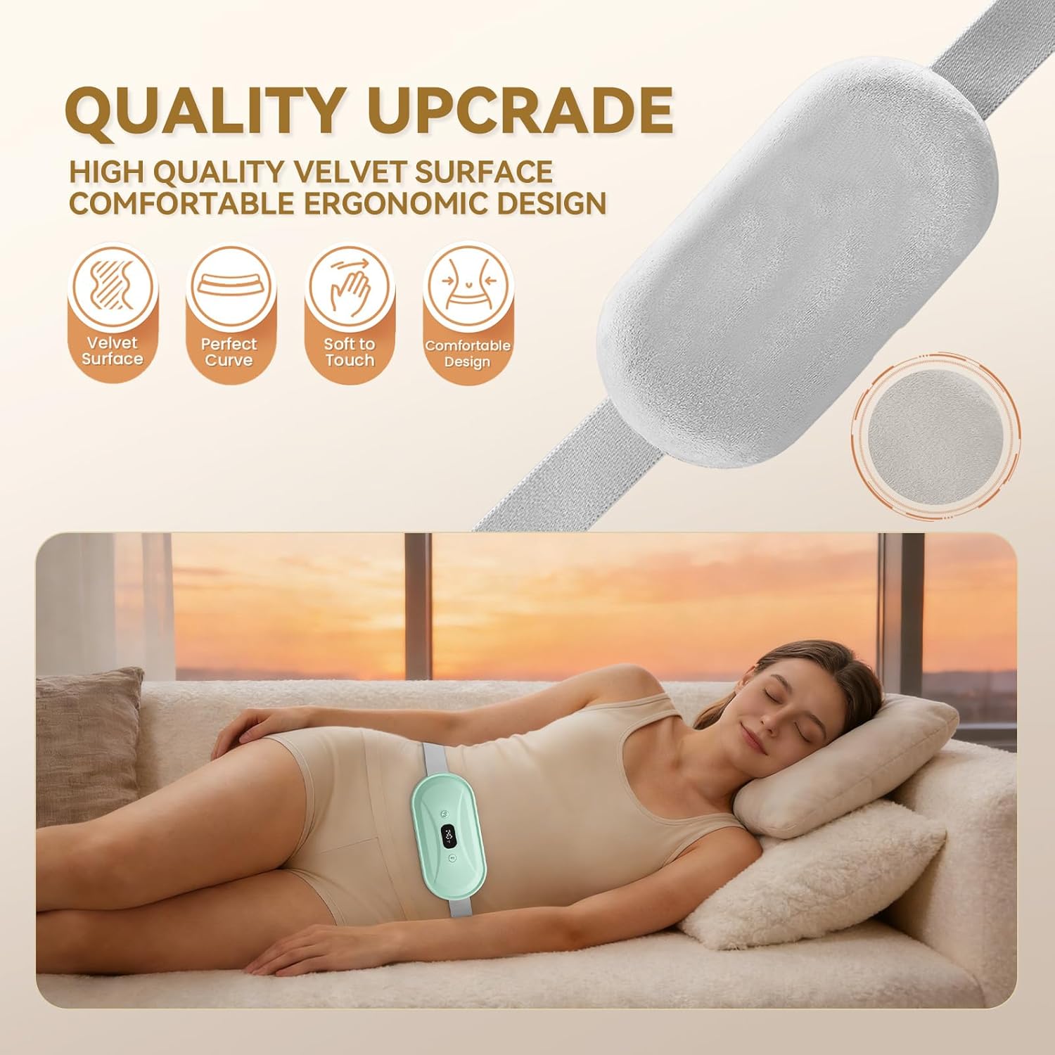 Portable Electric Heating Pad for Period Cramps, Menstrual Heating Pads with 7 Heat Levels and 7 Vibrating Modes for Women Stomach Pain Relief