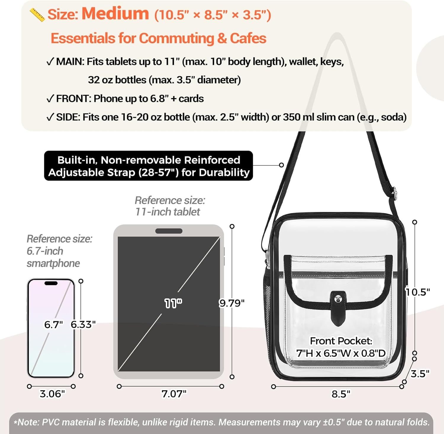 SPODEARS Clear Crossbody Bag for Stadium, Concert, Festival & More - Adjustable Shoulder Strap & Bottle Holder - Image 6