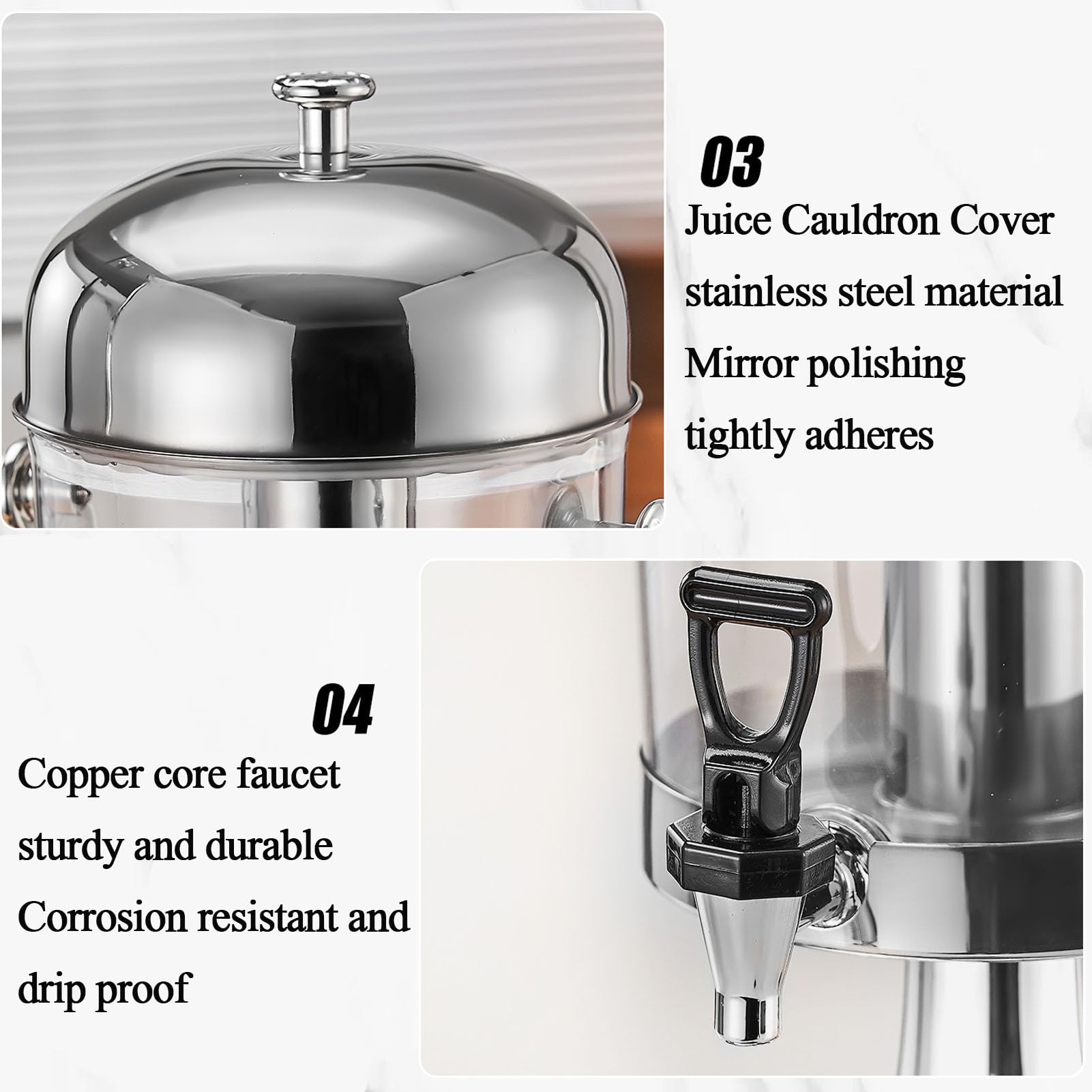Dispensador de bebidas de acero inoxidable con grifo, dispensador de jugo comercial para bebidas frías, cócteles, agua, refrescos