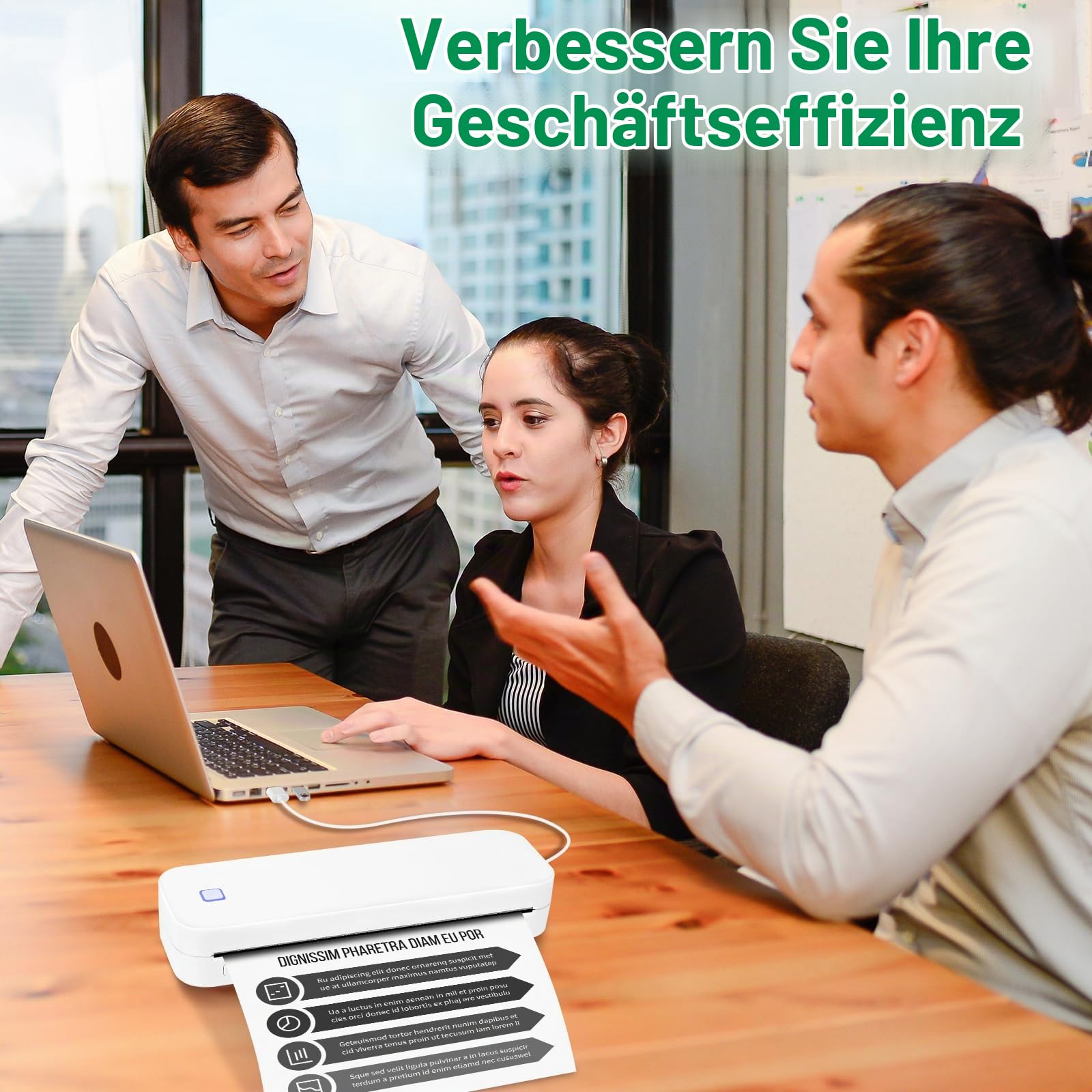 GuKKK Tragbarer Thermodrucker A4, kleiner Thermodrucker mit Bluetooth, mobiler kabelloser Drucker, unterstützt Thermodrucker A4 210 x 297 mm, kompatibel mit Android iOS für Büro Studio (Weiß)