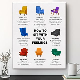 Therapy Office Wall Art Decor, Sit With Your Feelings Framed Canvas Painting, School Counselor Mental Health Prints Poster for Home Office, 8x10 Inch